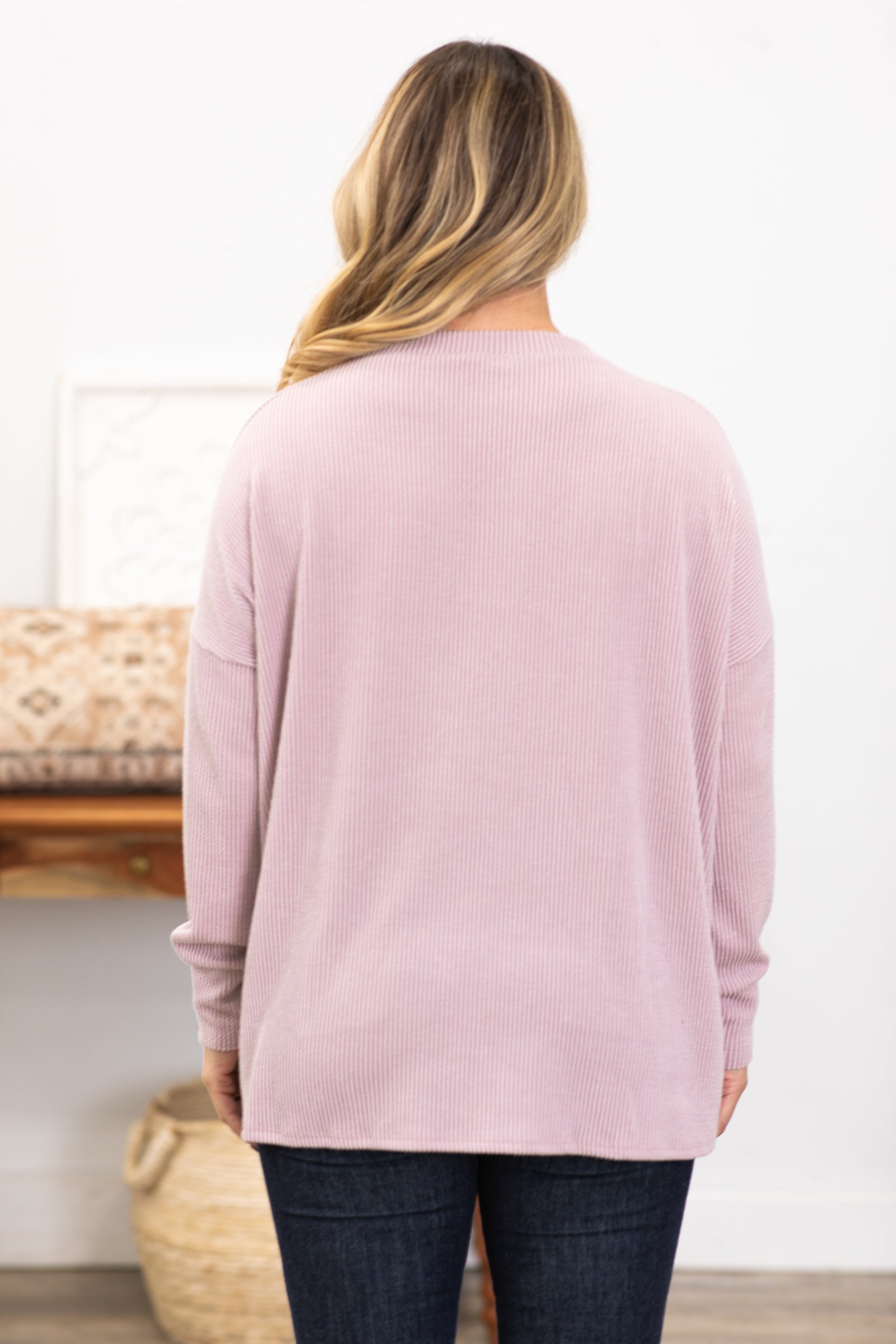 Dusty Rose Ribbed Round Neck Top