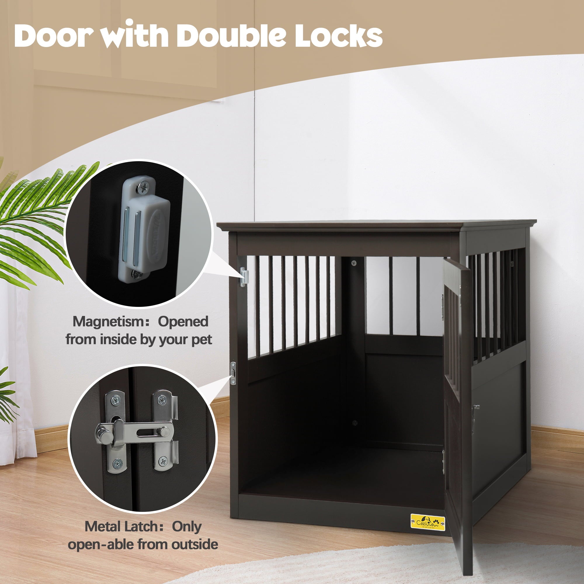 Coziwow Pet Crate End Table Wooden Dog Furniture Kennel Indoor Cage Brown