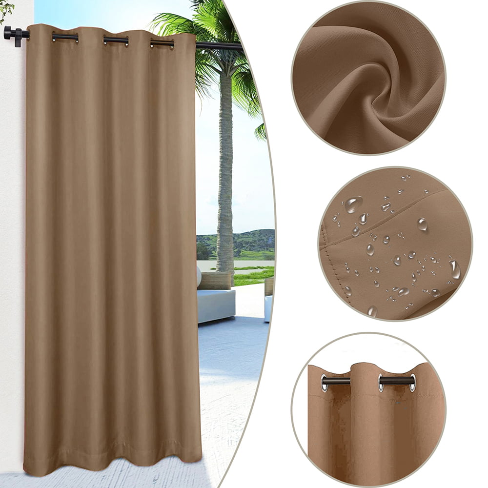 Outdoor Patio Curtains - Indoor Outdoor Waterproof Pergola Grommet Curtains, Blackout Curtain for Pavilion Gazebo Porch Decor, 1 Panel, Brown, 52in * 84in