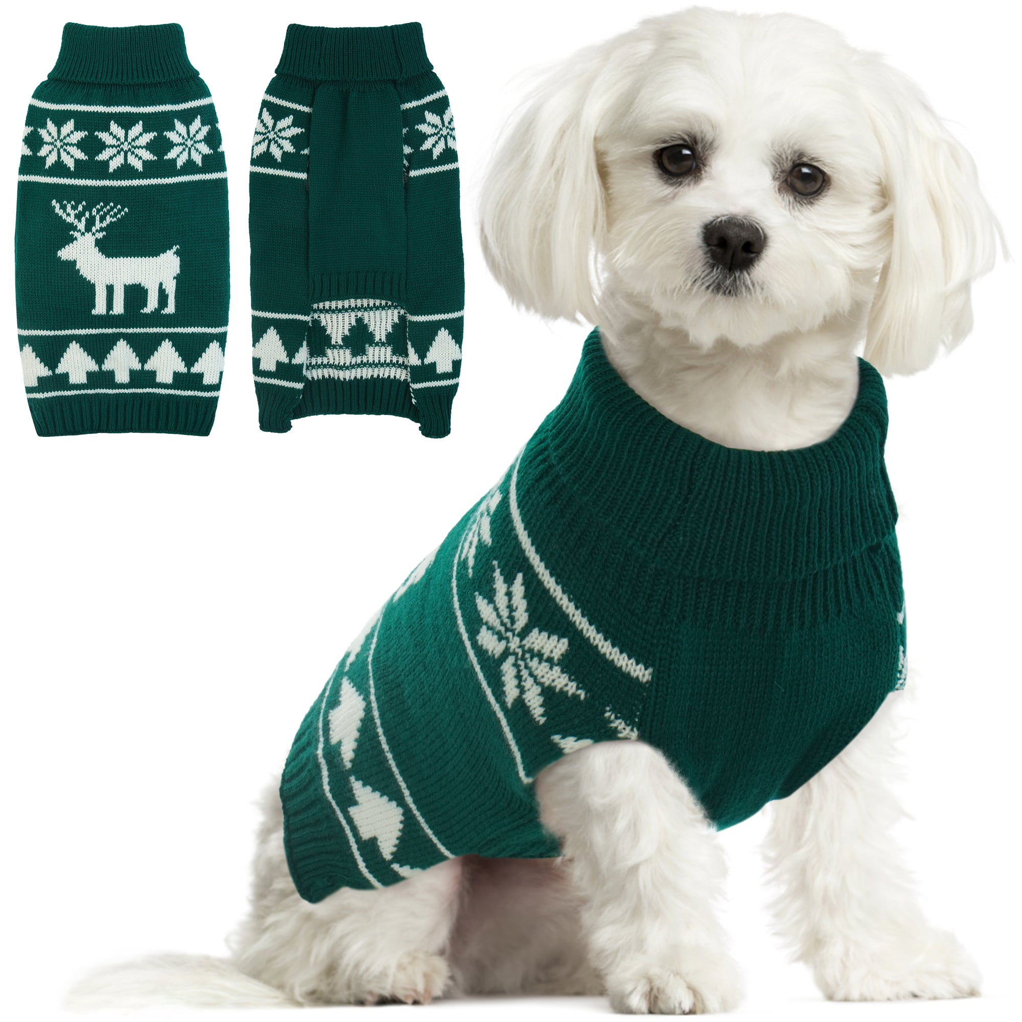 QBLEEV Dog Cat Sweater Christmas Snowflake Pet Warm Holiday Elk Knitwear Dog Sweater Soft Puppy Clothing Dog Winter Coat， Dog Turtleneck Cold Weather Outfit Pullover for Small Medium Dogs Cats