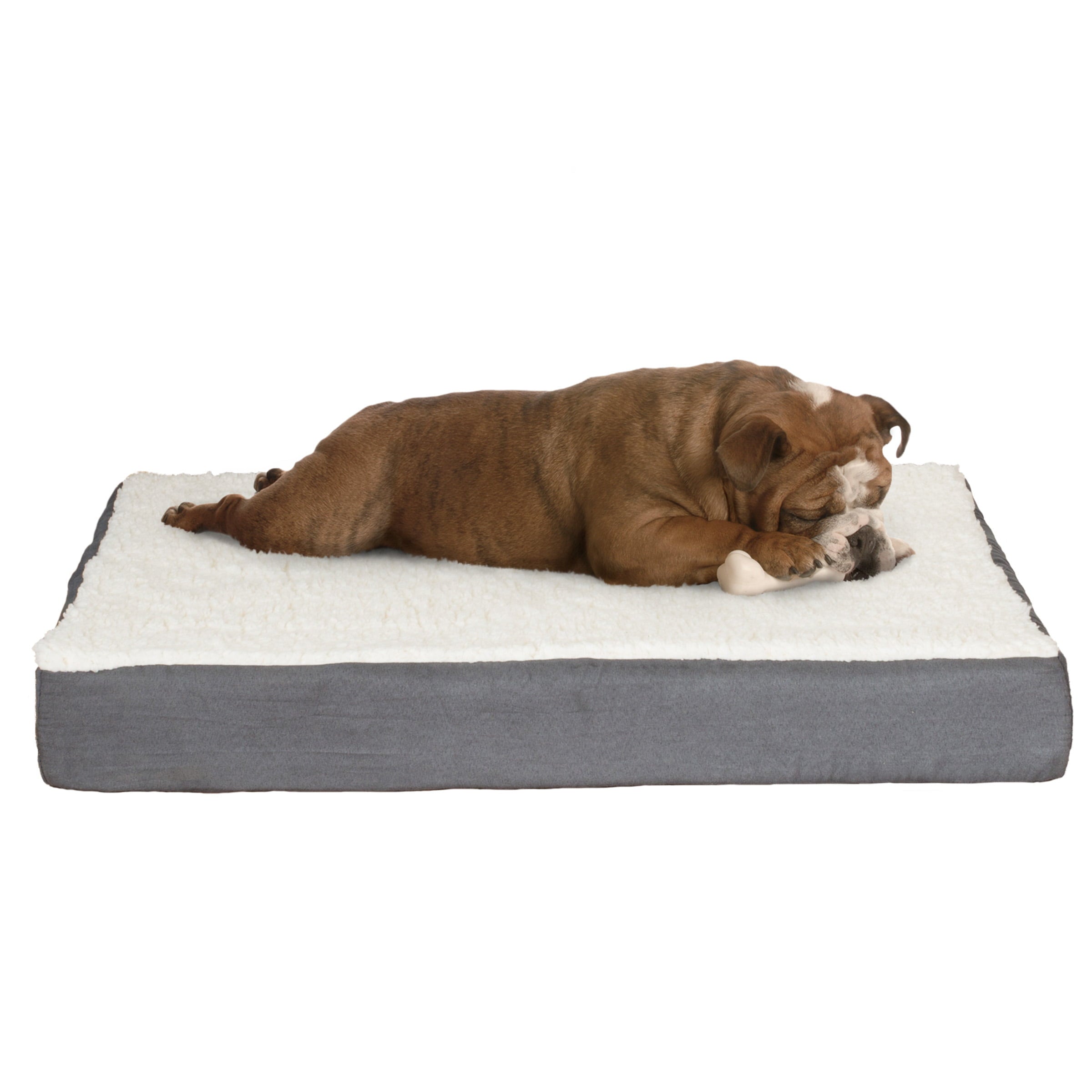 Orthopedic Dog Bed ? 2-Layer Memory Foam Dog Bed with Machine Washable Sherpa Cover ? 30x20.5 Dog Bed for Medium Dogs up to 45lbs by Petmaker (Gray)