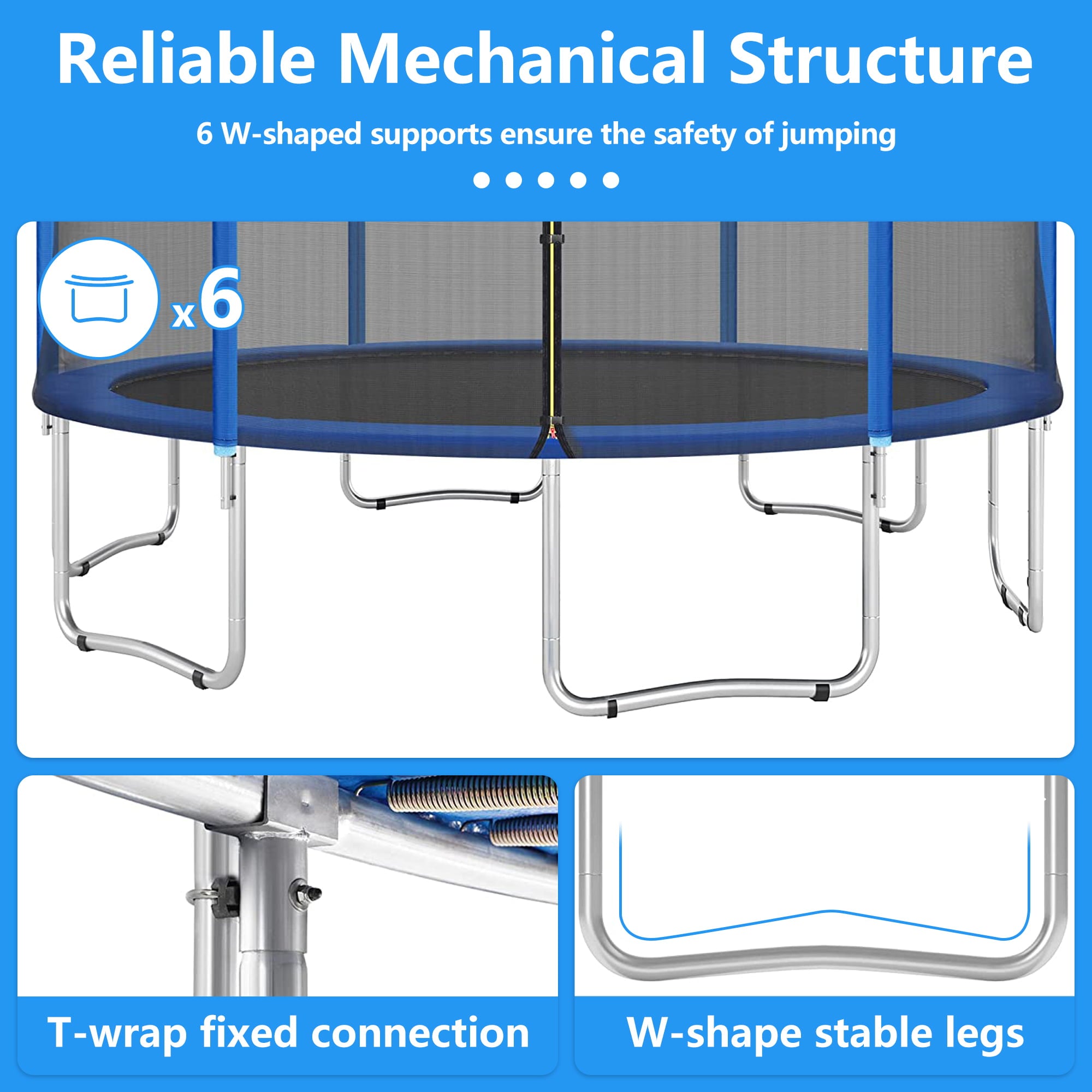 Trampoline ON SALES， Seizeen 15FT XL Trampoline for Kids - All-Weather Trampoline W/ Thickened Enclosure Net and Foot Pad， Outdoor Round Trampolines Bears 4-6 Kids， Blue