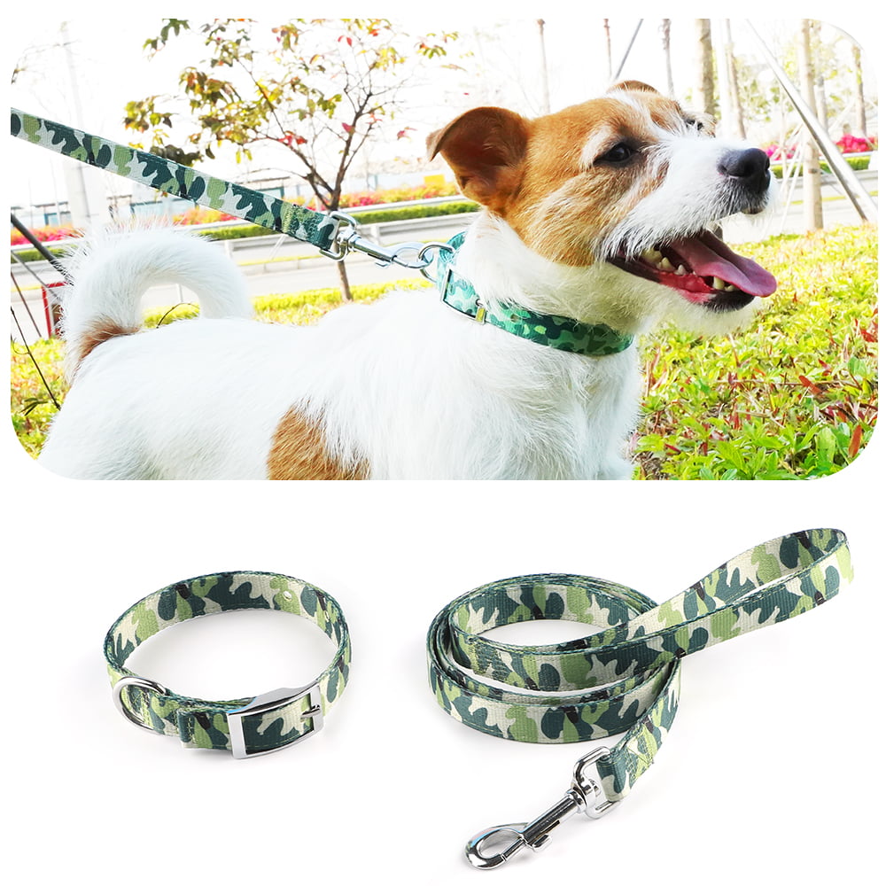 MASBRILL Durable Dog Collar Nylon Camouflage Adjustable Collar for Small Medium Dog Light-Green-S