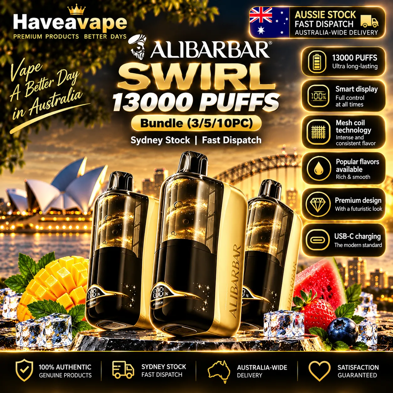 Alibarbar SWIRL 13000 Puffs – Bundle (3/5/10PC) Sydney Stock