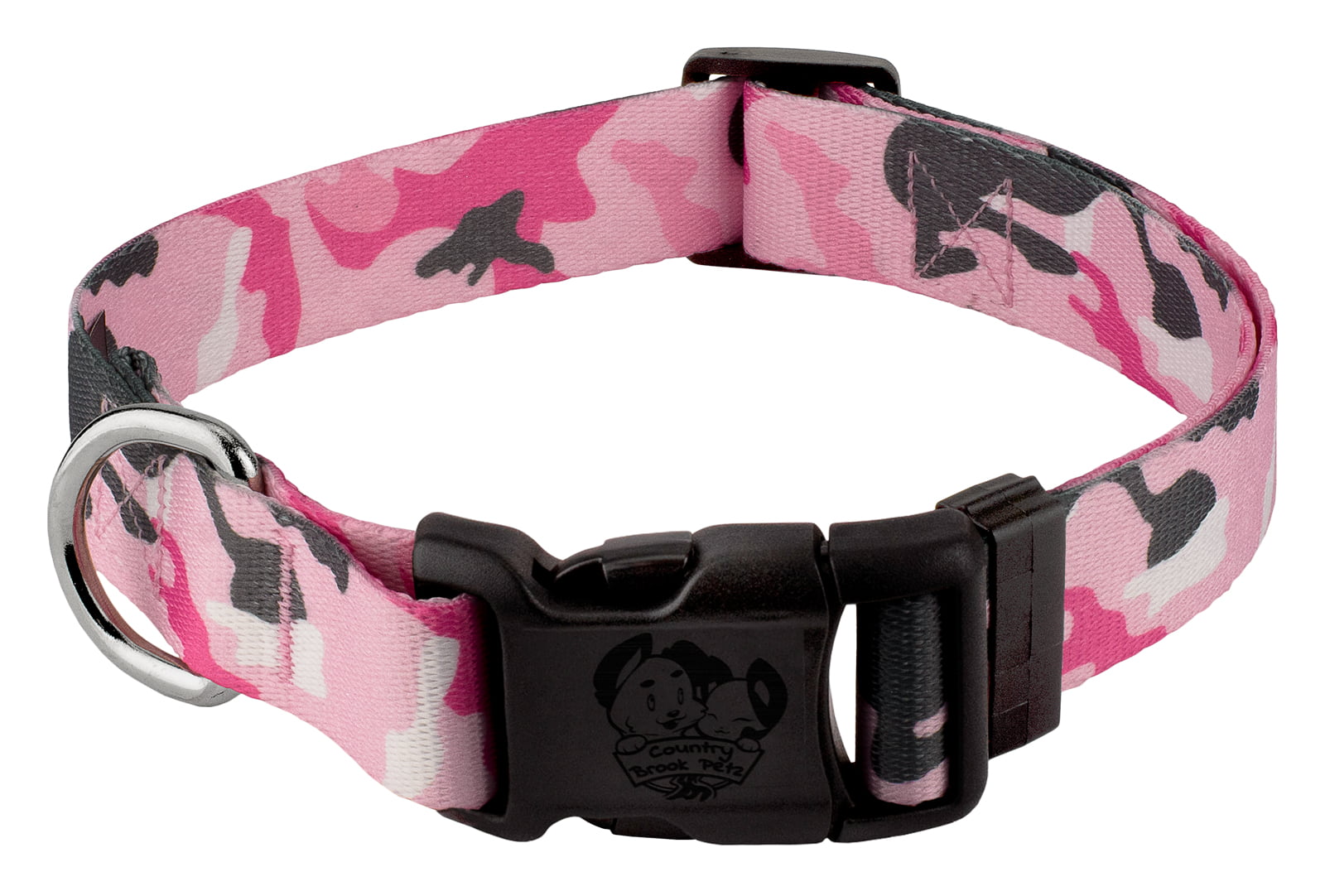 Country Brook Petz® Deluxe Pink and Grey Camo Dog Collar - Made in the U.S.A.， Small