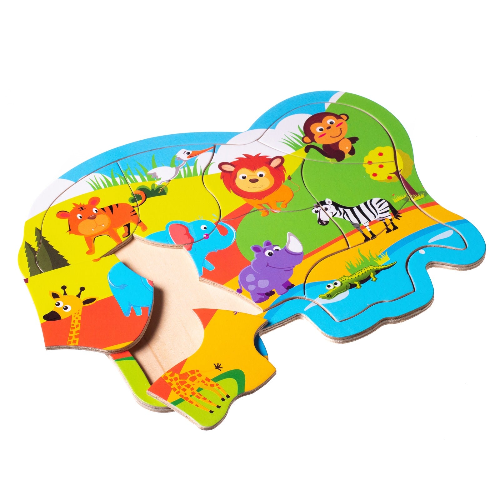Eliiti Wooden Safari Animals Jigsaw Puzzle for Toddlers 2 to 4 Years Old Boys Girls