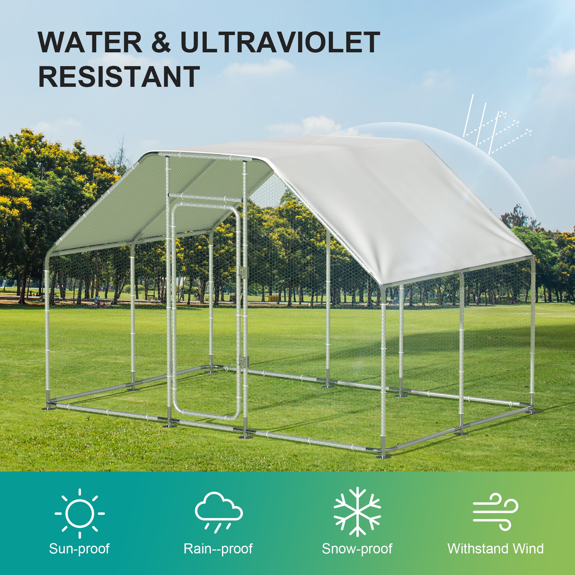 Large Metal Chicken Coop for 16 Chickens Walk-in Poultry Cage Hen Run House Rabbits Habitat Cage Spire Shaped Coop with Anti-Ultraviolet and Waterproof Cover for Outdoor Backyard Farm Use