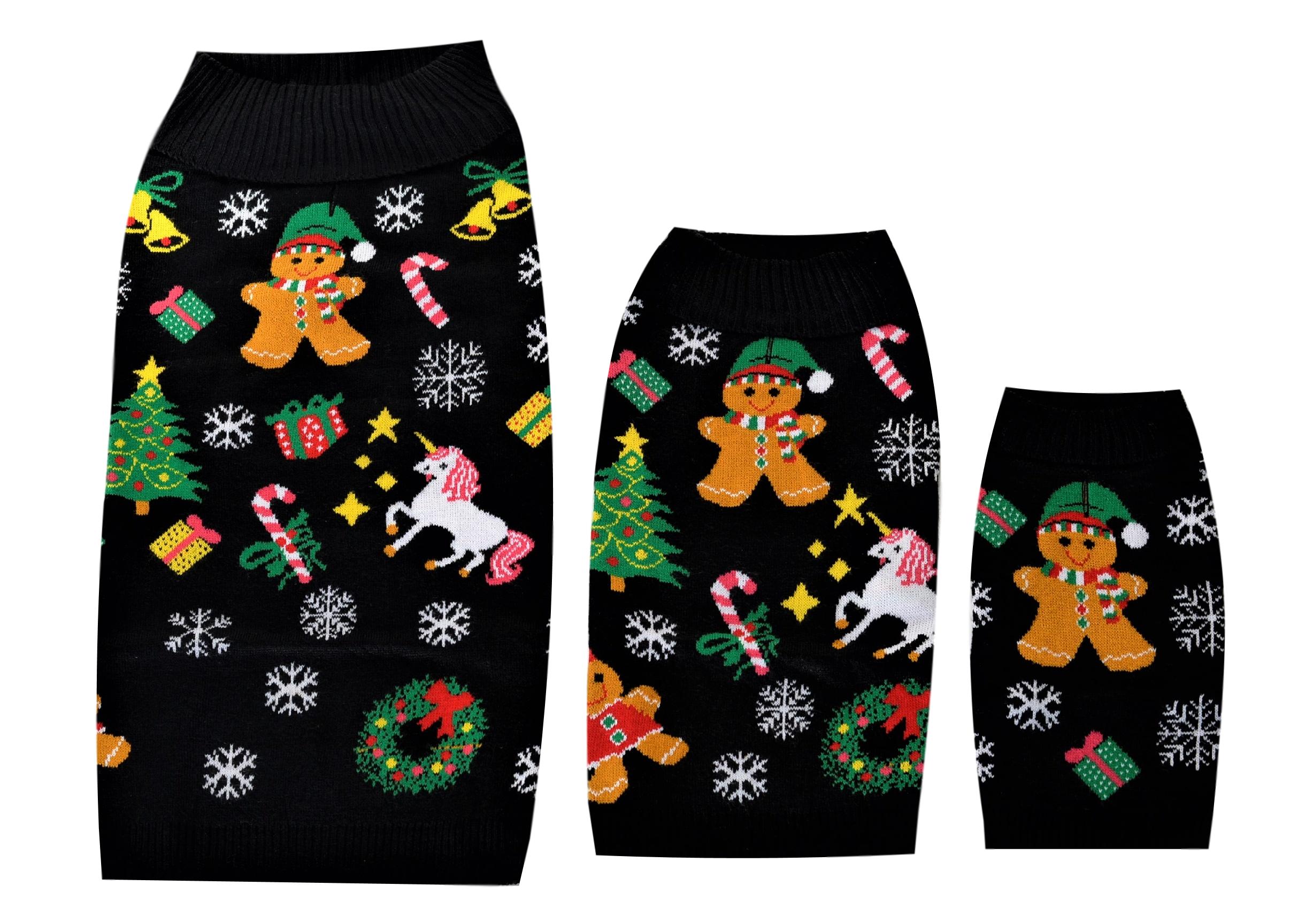 SoCal Look Dogs Christmas Sweaters Gingerbread Pullover Small Black