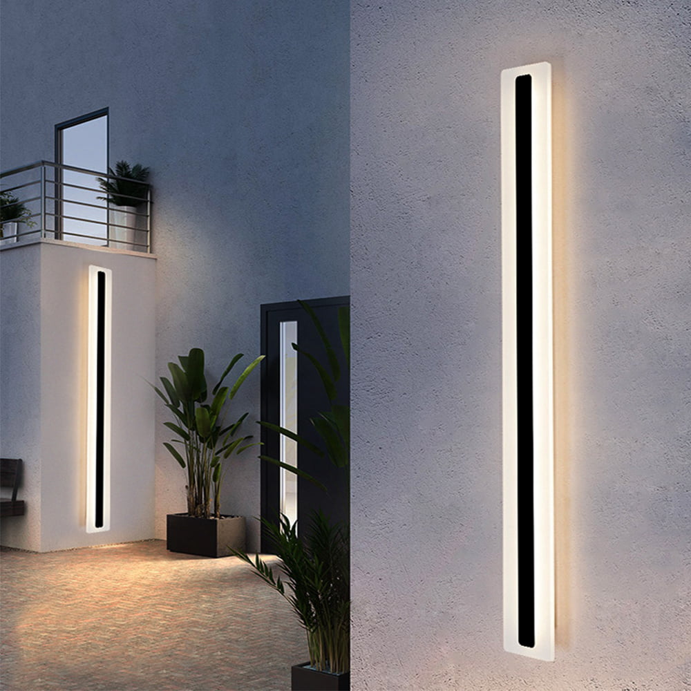 Outdoor Modern Wall Light LED Wall Sconce Fixture Rectangular Black Wall lamp Elegant Frosted White Acrylic IP65 Anti Rust for Proch Background Wall