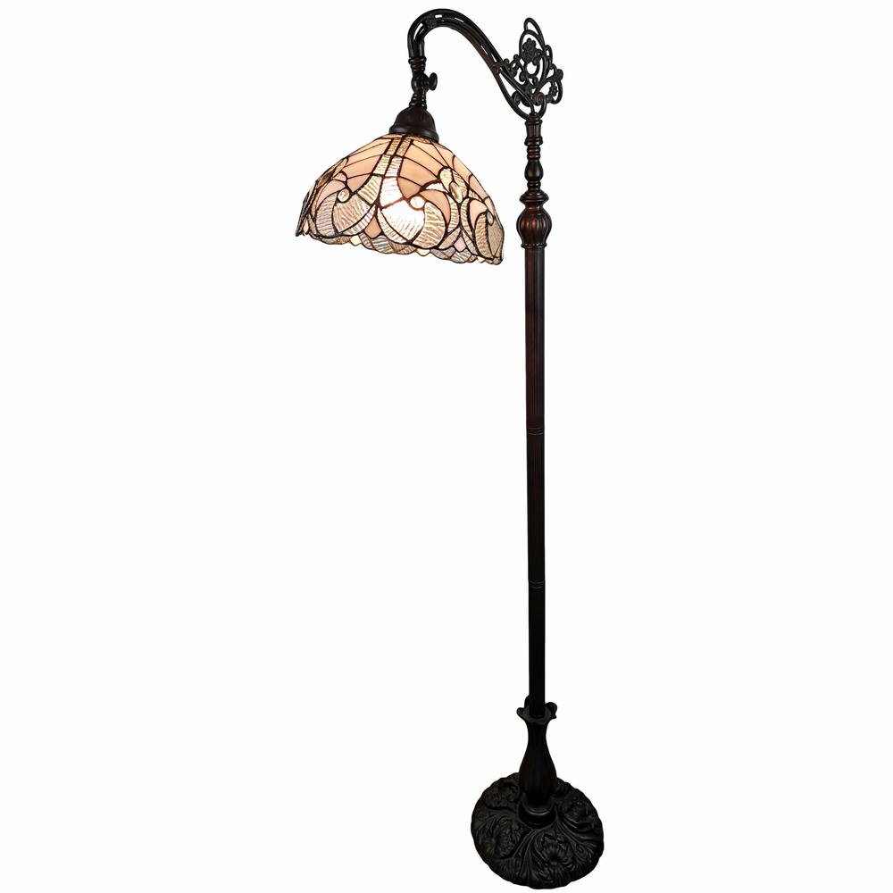 HomeRoots 478087 62 in. Traditional Shaped Floor Lamp with White Stained Glass Bowl Shade, Brown