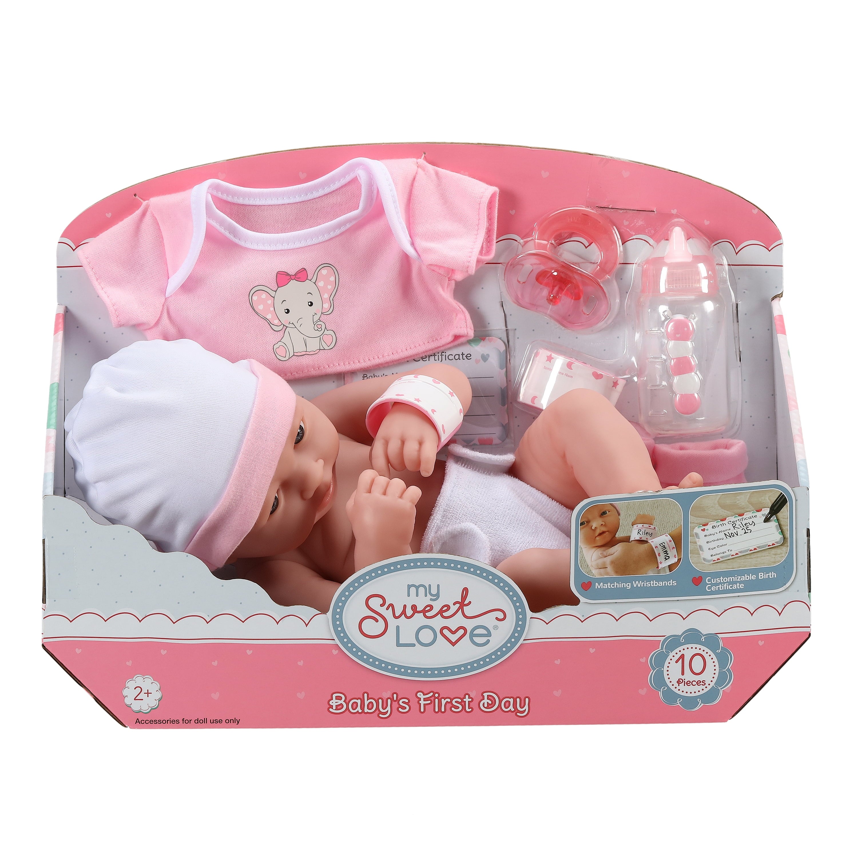 My Sweet Love Baby's First Day Pink Play Set, 10 Pieces, Featuring Realistic Newborn Doll, Perfect for Children 2+
