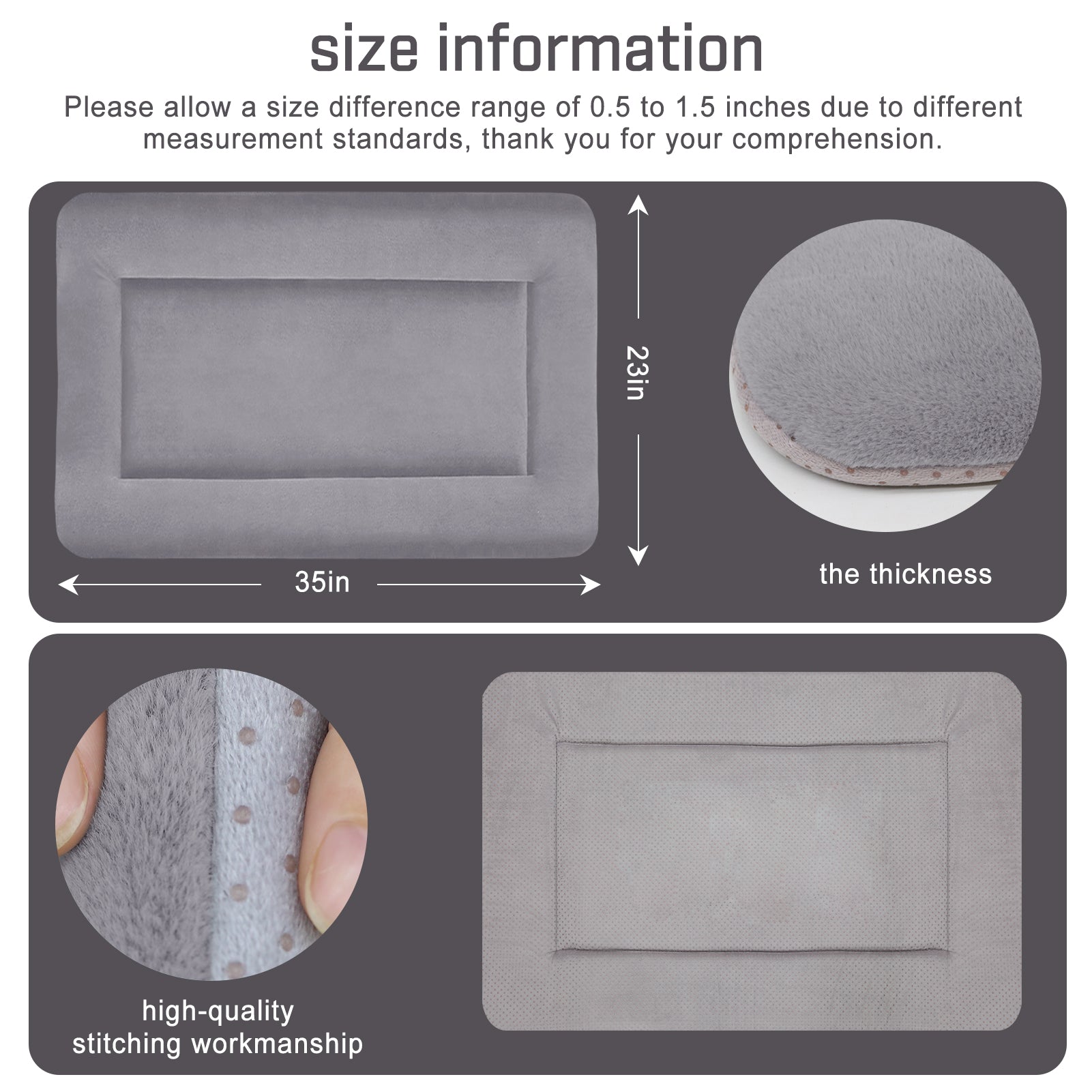 Hero Dog Large Dog Bed Crate Mat 35 in Washable Pet Beds Soft Dog Mattress Anti-Slip Kennel Mats (Purple Grey)