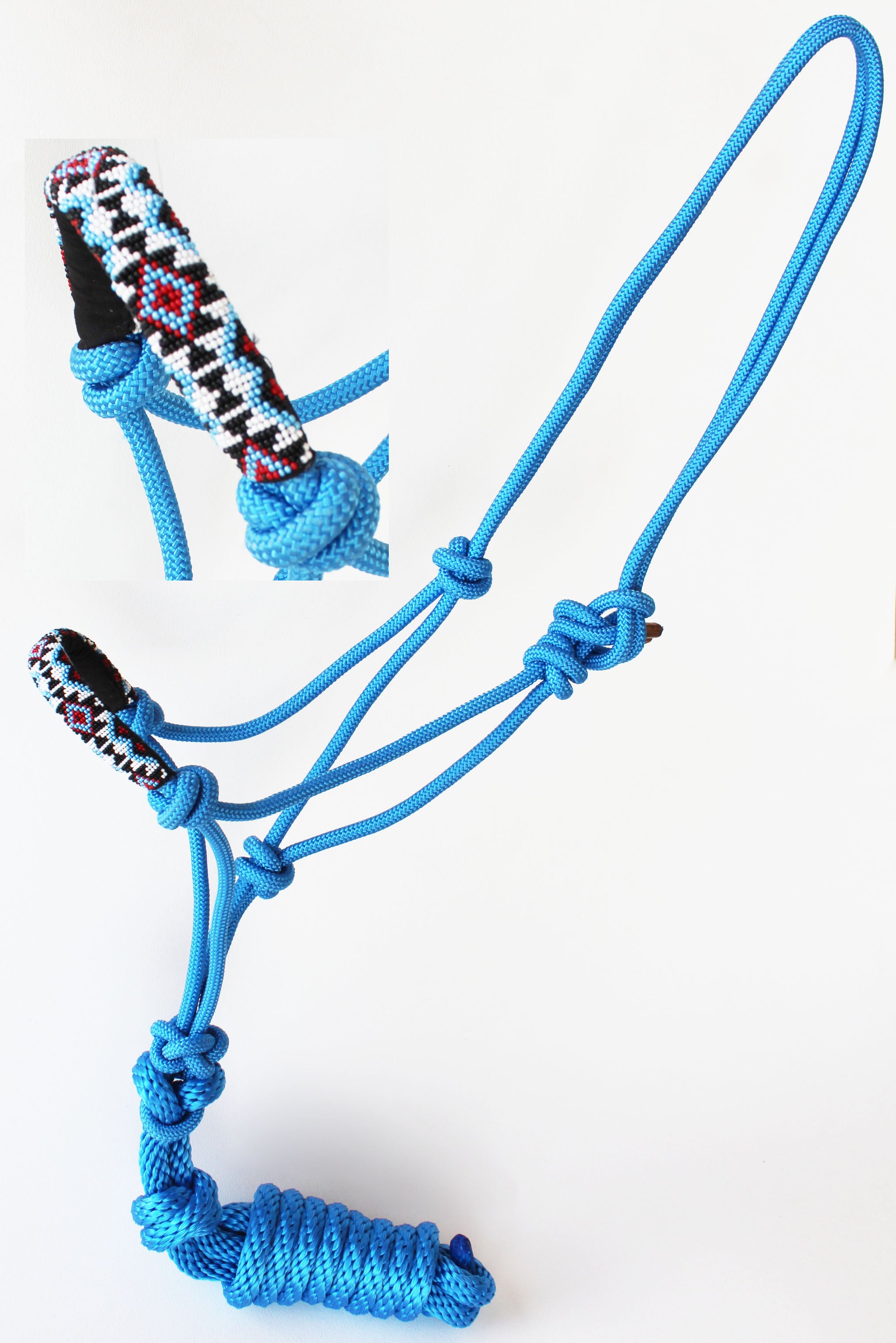 Nylon Horse Braided Rope HALTER Beaded Noseband Lead Rope 606RT07