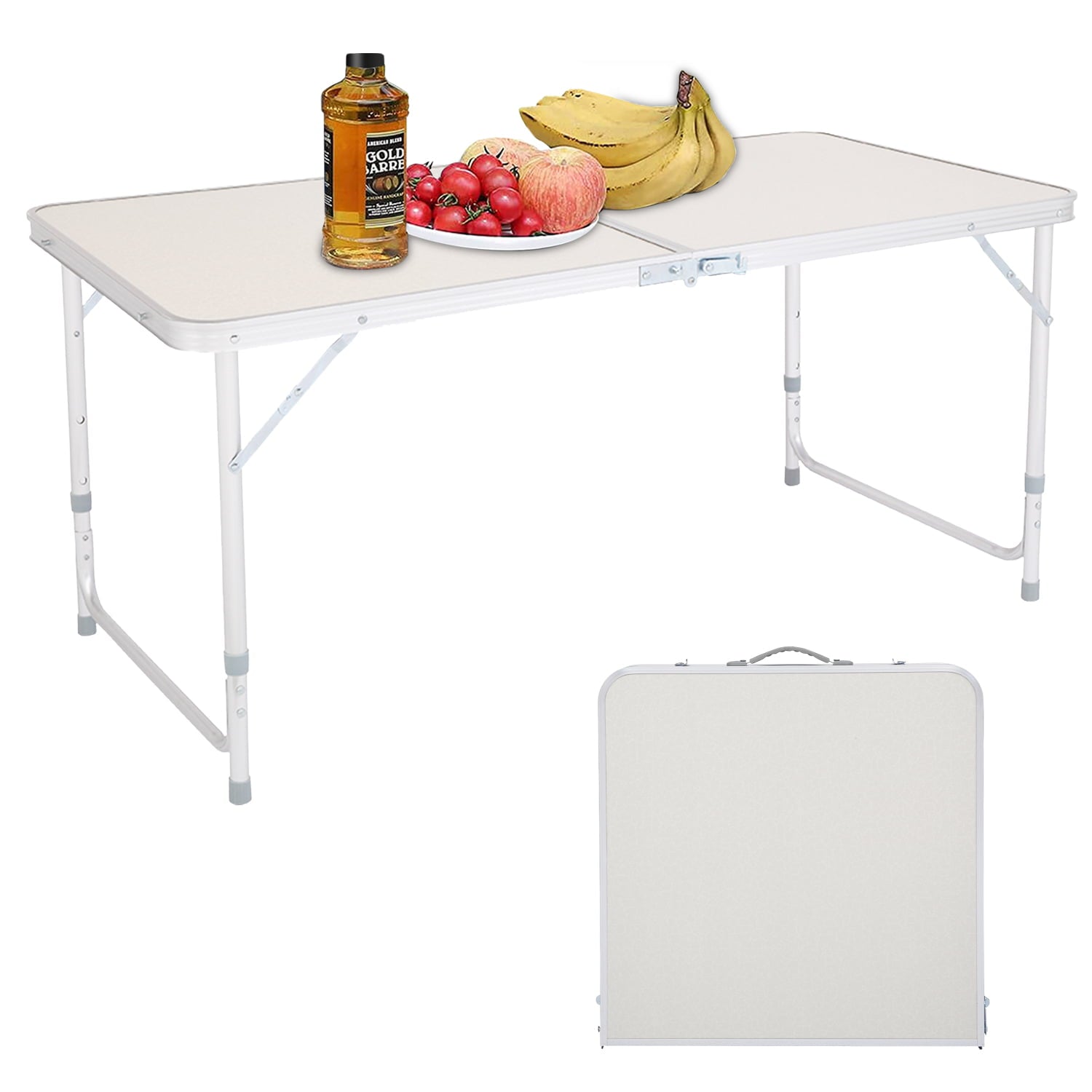 Outdoor Folding Table， Adjustable Height Aluminum Portable Tables w/ Handle， BBQ Folding Work Table， Folding Table for Indoor Outdoor Picnic Party Dining Camping Meeting， 47