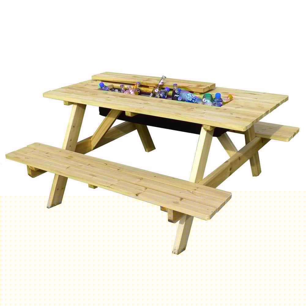 northbeam Natural Wood Picnic Table with Builtin Cooler