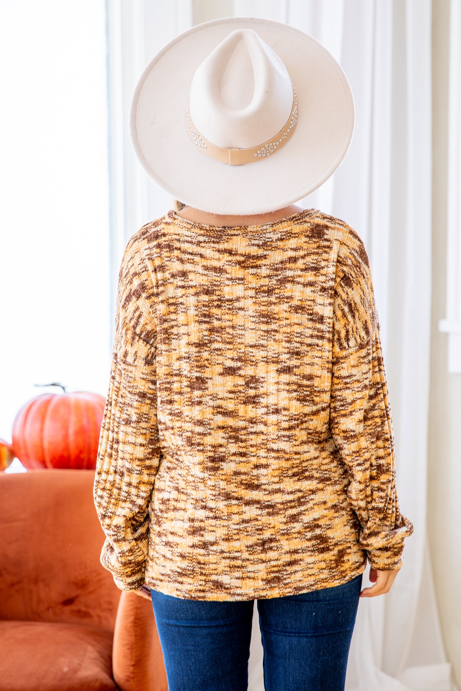 Copper and Brown Space Dye Ribbed Top