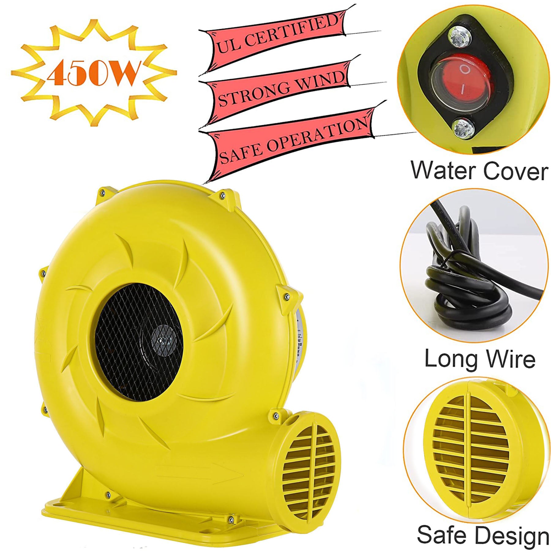 450W/0.6HP Bounce House Air Blower Suitable for Outdoor Trampoline/Water Slide/Air Sofa/Painting Room Outdoor Inflatable Electric Air Pump Fan Commercial Blower