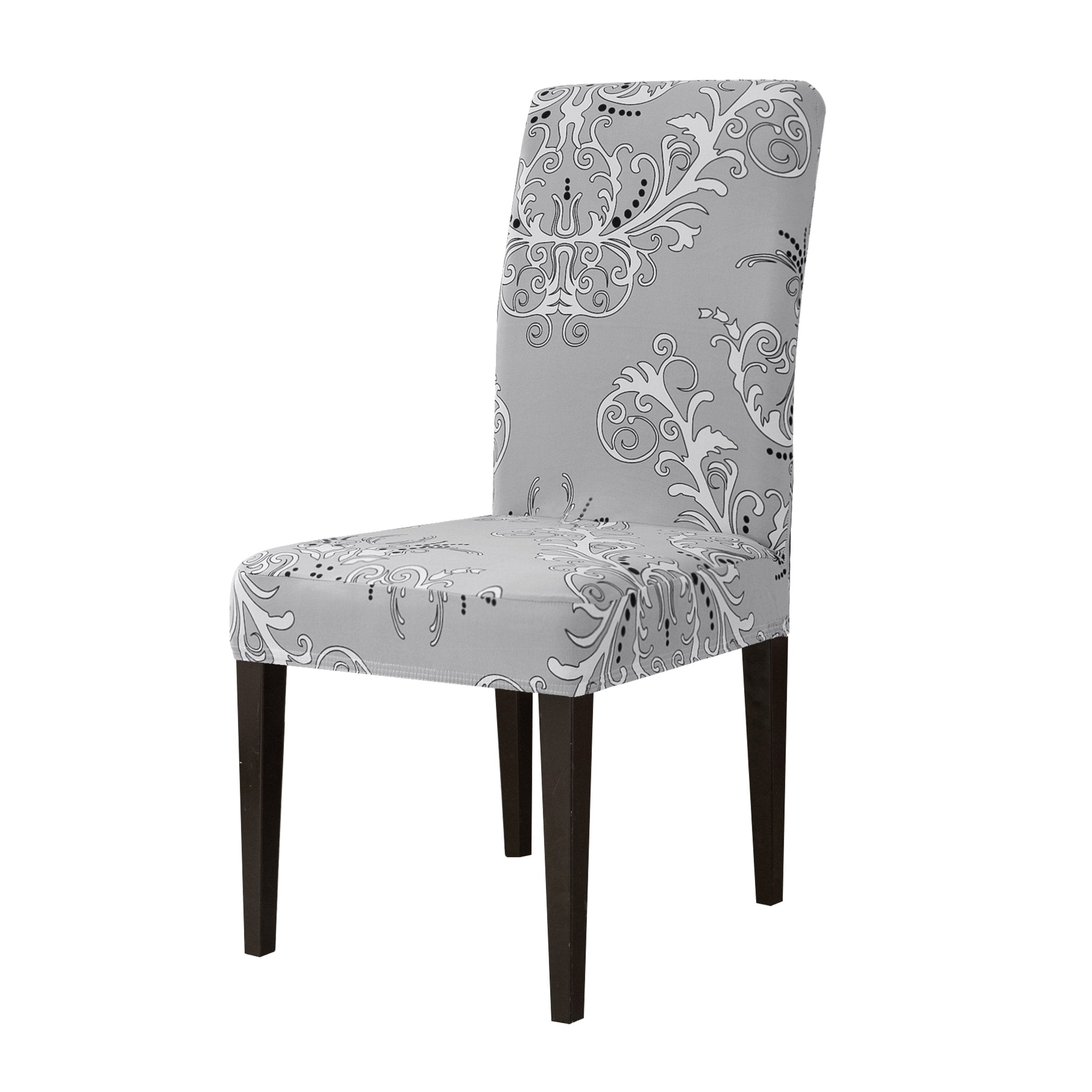 Subrtex Stretch Dining Chair Covers with Elastic Bottom, Printed&nbsp;Floral Stylish Furniture Protector (Set of 4, Gray)