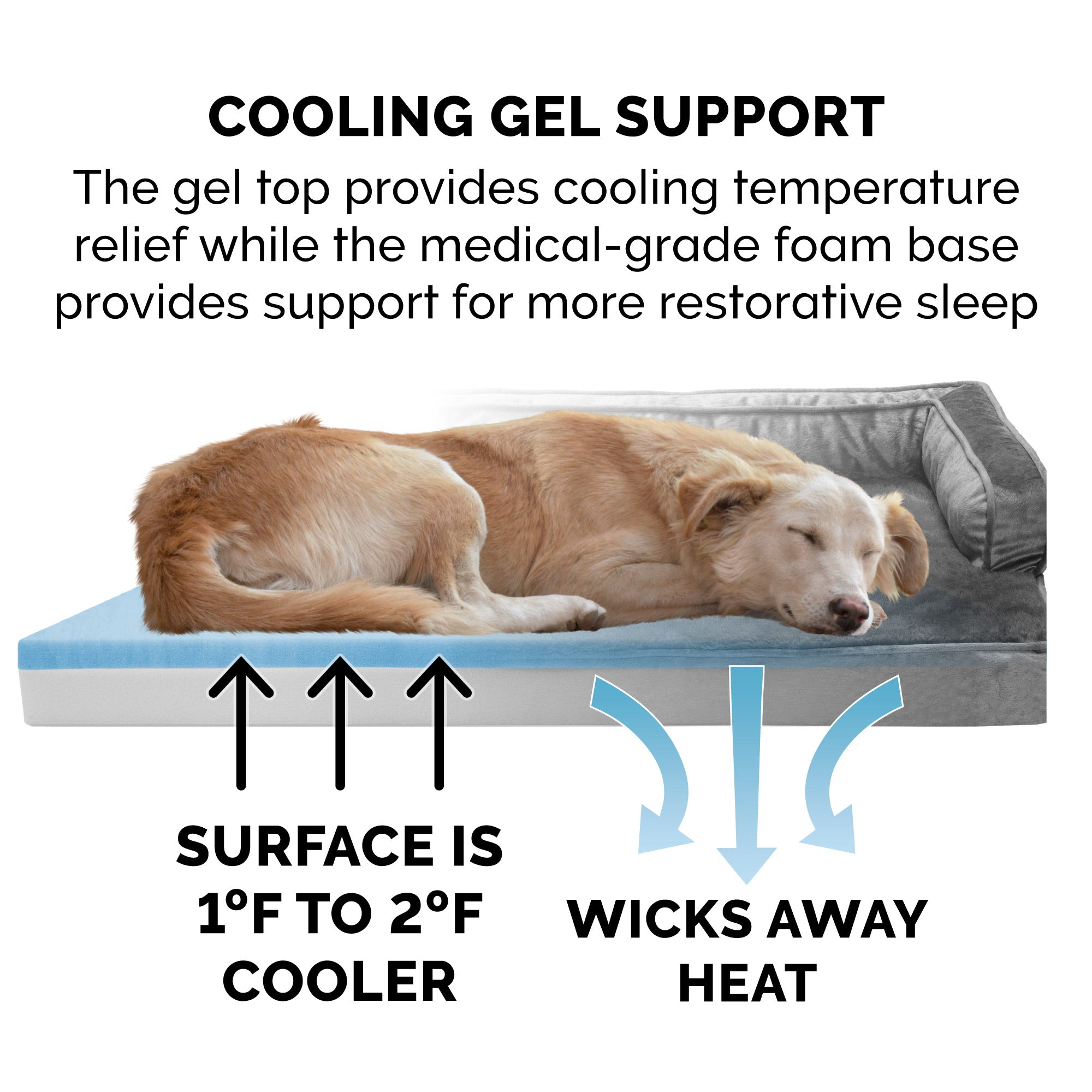 FurHaven Pet Products | Cooling Gel Memory Foam Orthopedic Plush and Velvet Comfy Couch Sofa-Style Pet Bed for Dogs and Cats， Dark Gray， Large