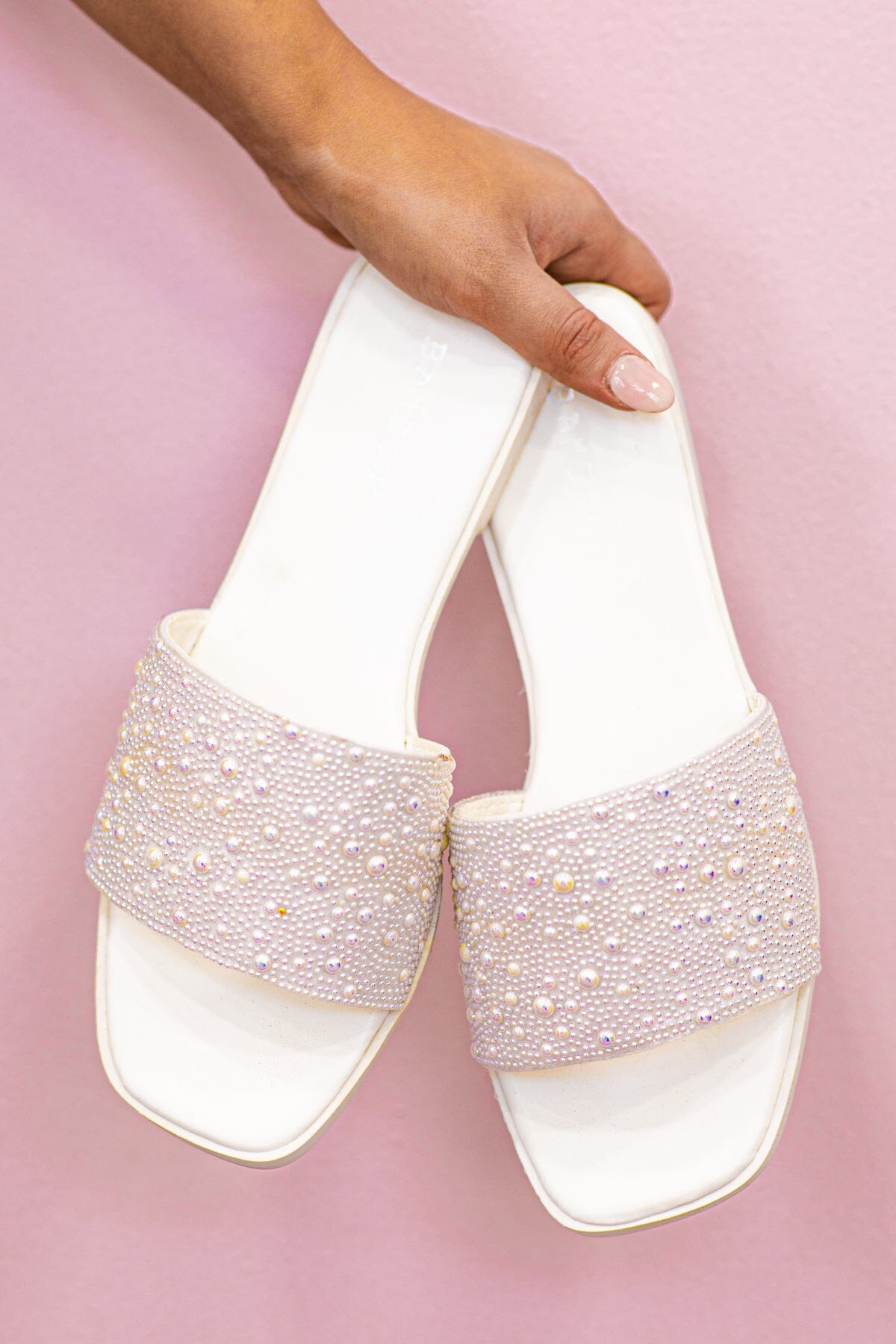 White Sandals With Pearl Detail