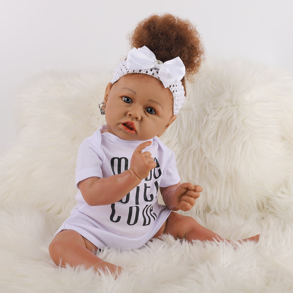 21.65" 55cm Black skin Reborn Realistic Baby Dolls Full Body Silicone Realistic Alive Simulation Doll Gift