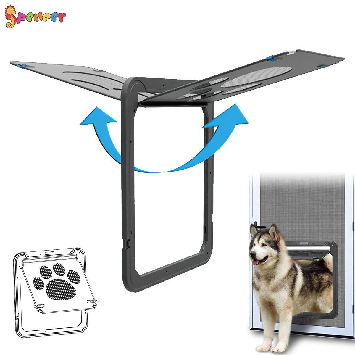 Spencer Pet Screen Door Sliding Dogs Door Window Screen Magnetic Flap Automatic Lockable Door Gate for Medium Large Dogs and Cats ( Inner Size: 12