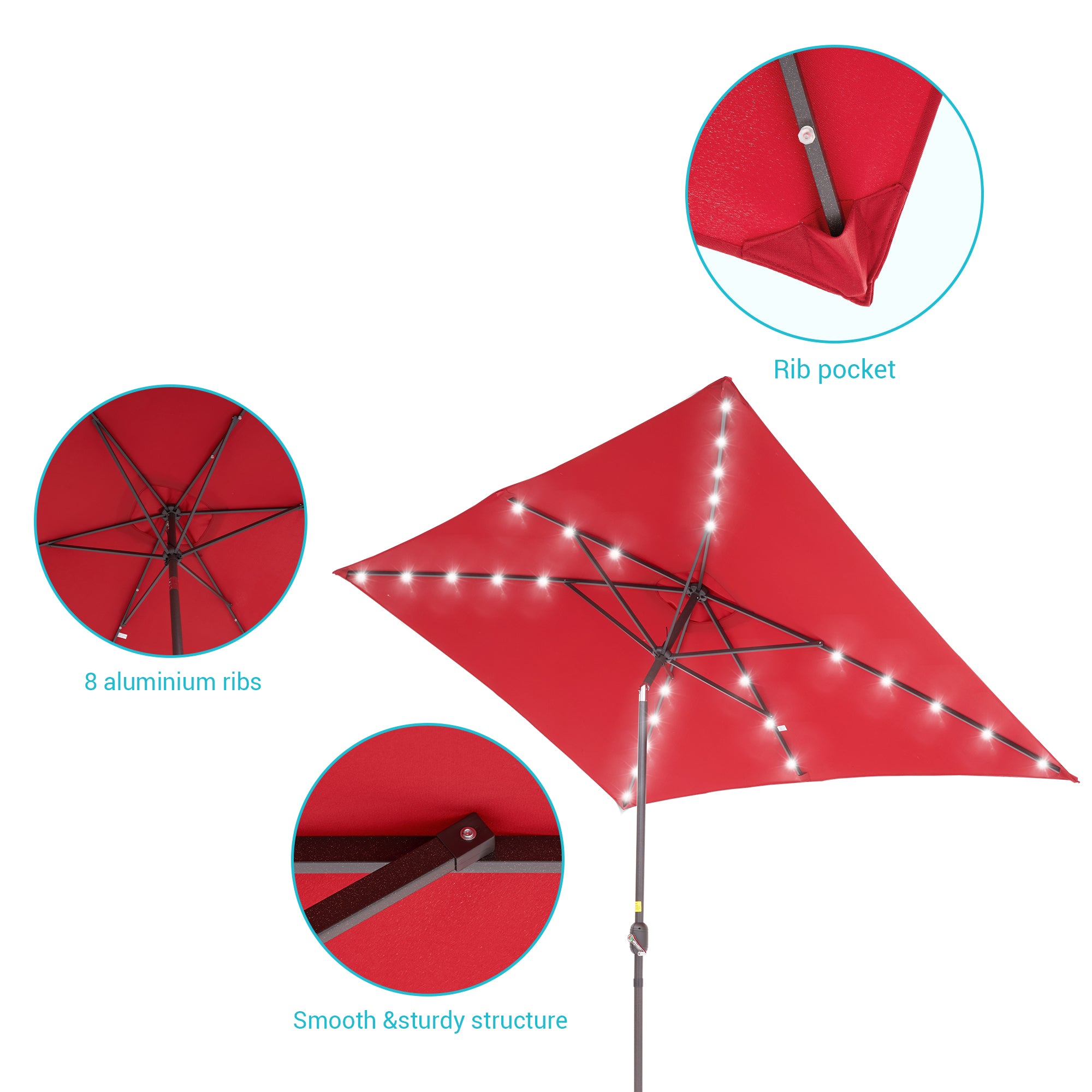 CHYVARY 10 x 6.5ft LED Outdoor Patio Umbrella Rectangular Outside Table Umbrella for Deck, Poolside and Patio,Red