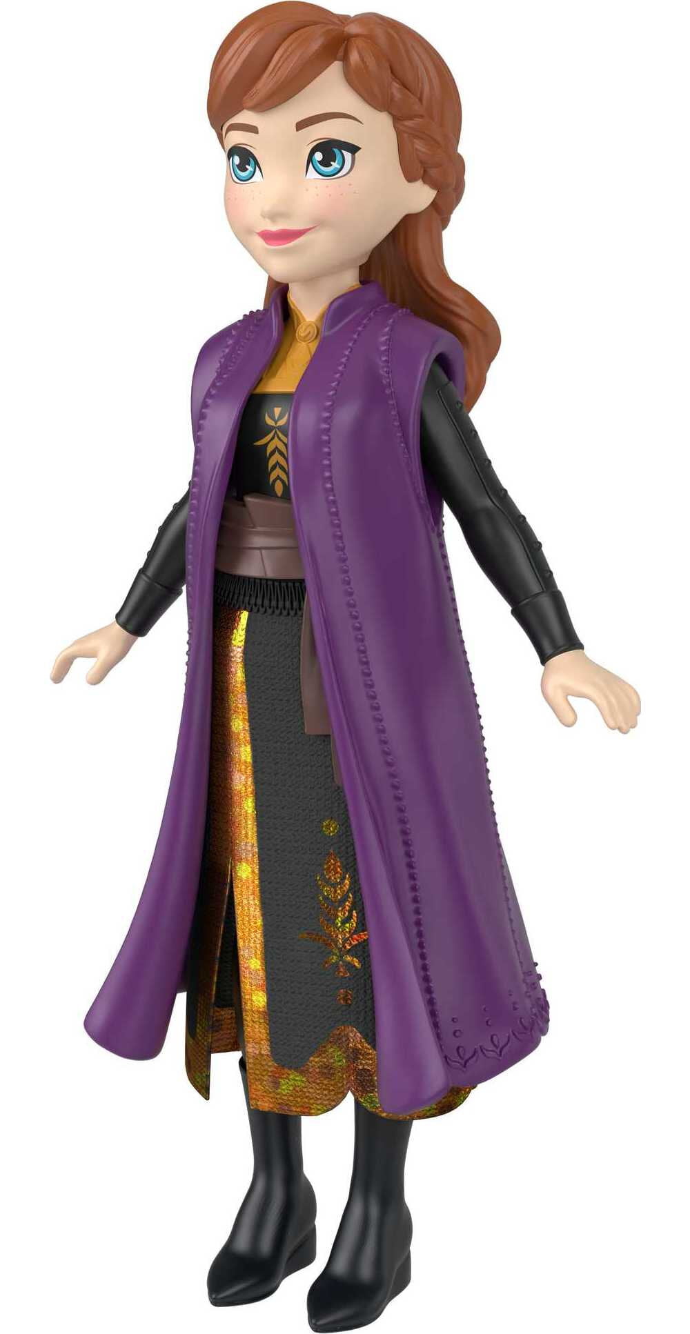 Disney Frozen Anna Small Doll in Travel Look, Posable with Removable Caoe & Skirt