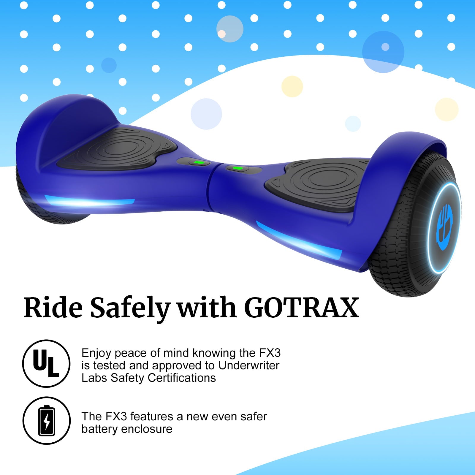 Gotrax Fluxx FX3 Hoverboard with 6.2 mph Max Speed， Self Balancing Scooter for 44-176lbs Kids Adults Blue