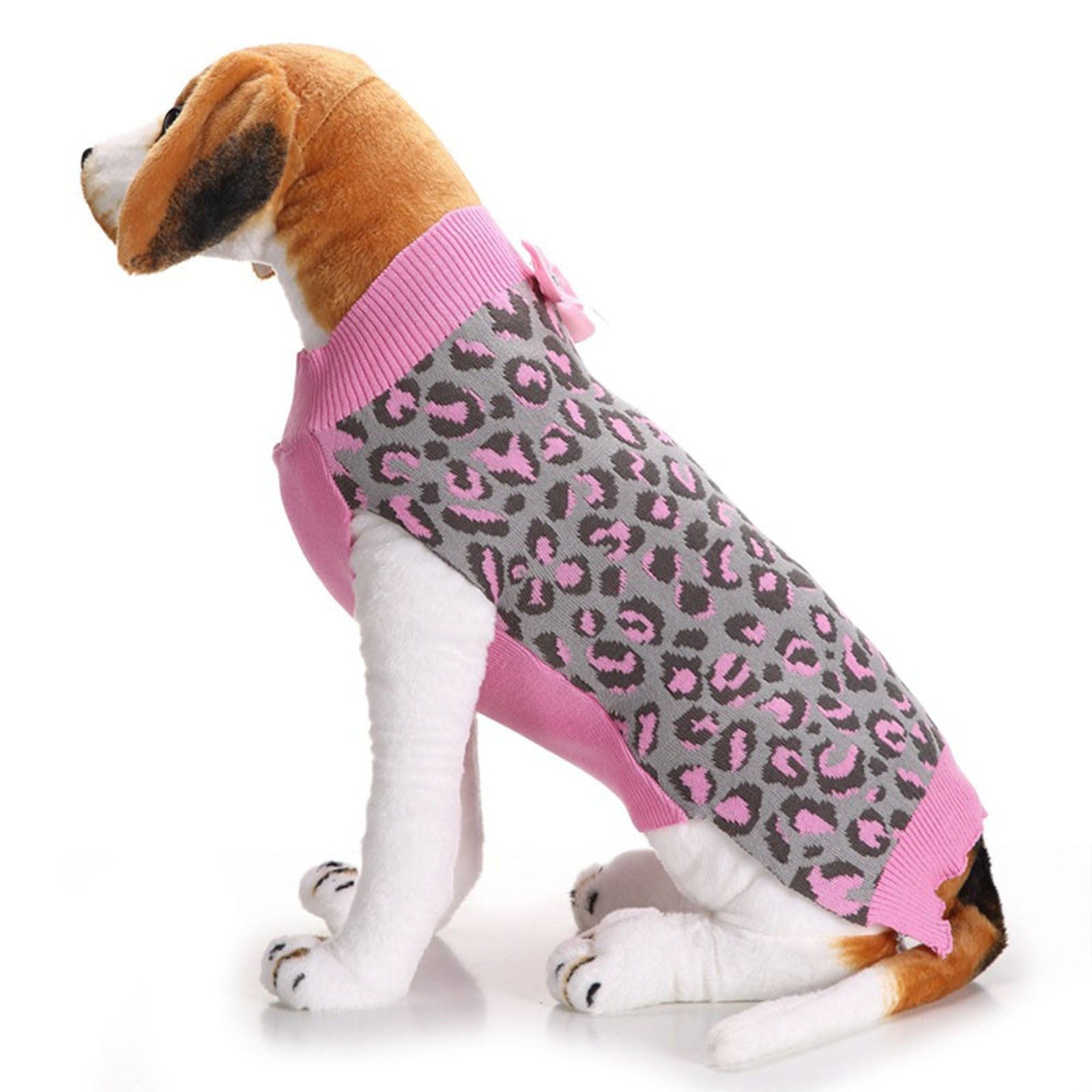 Pet clothes Pink Leopard Pet Dog Puppy Cute Clothes Puppy Winter Sweater Bowknot