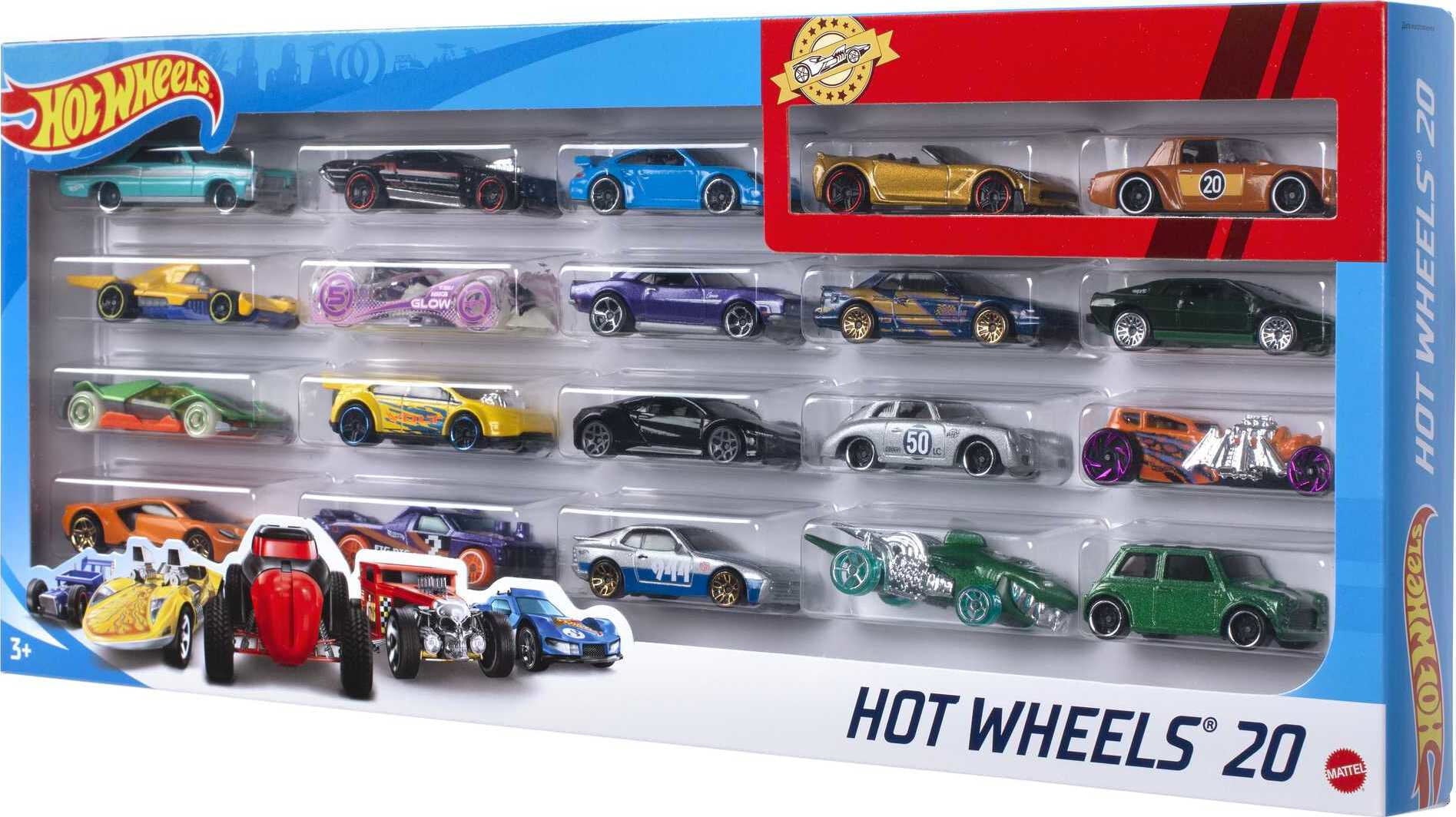 Hot Wheels Set of 20 Toy Sports and Race Cars in 1:64 Scale， Collectible Vehicles (Styles May Vary)
