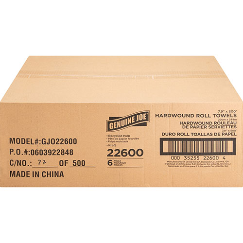 Genuine Joe 22600 Brown Bulk Hardwound Roll Towels | 800' | GJO22600
