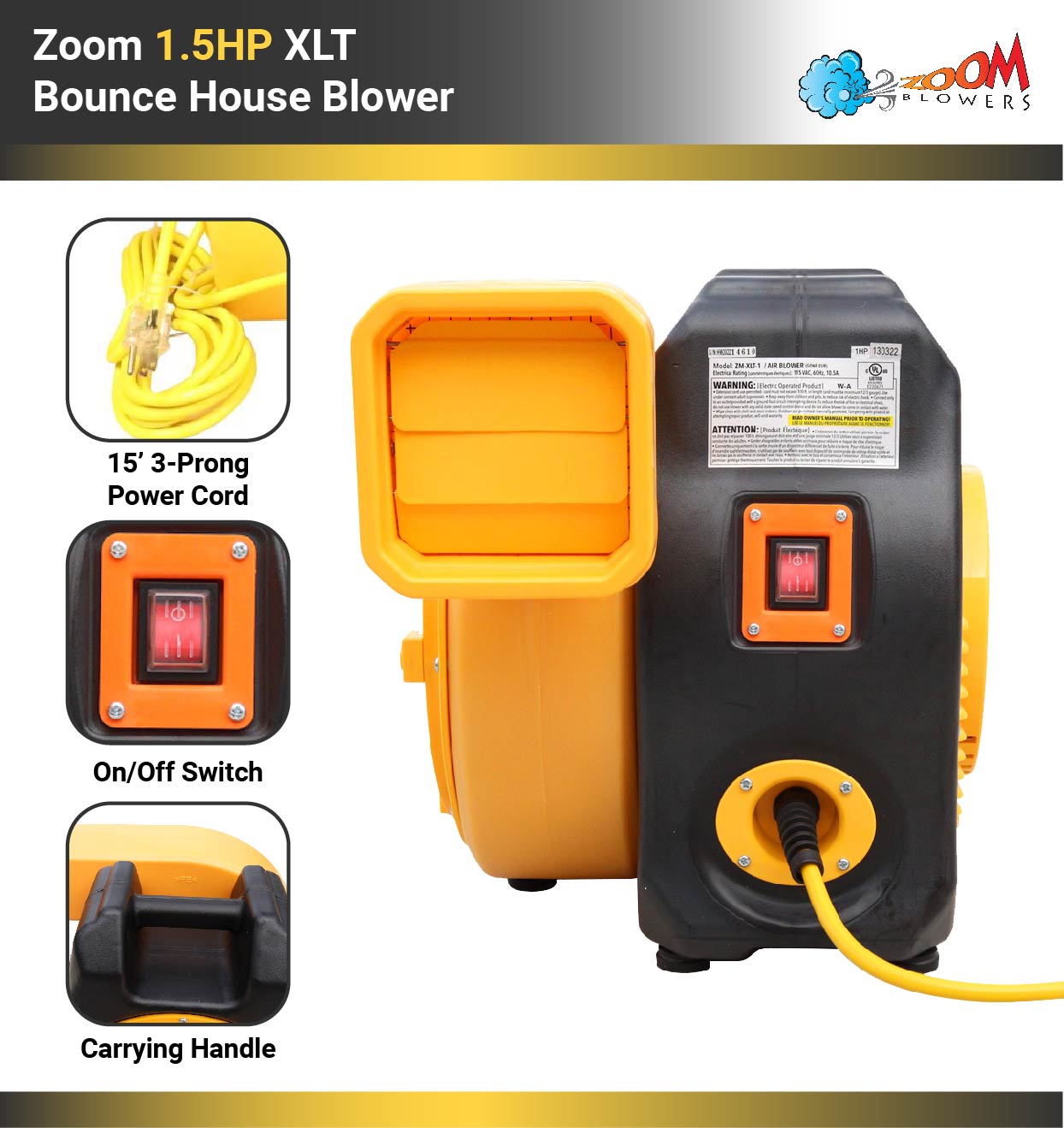 Zoom Blowers XLT 1.5 HP Inflatable Bounce House Blower， Commercial