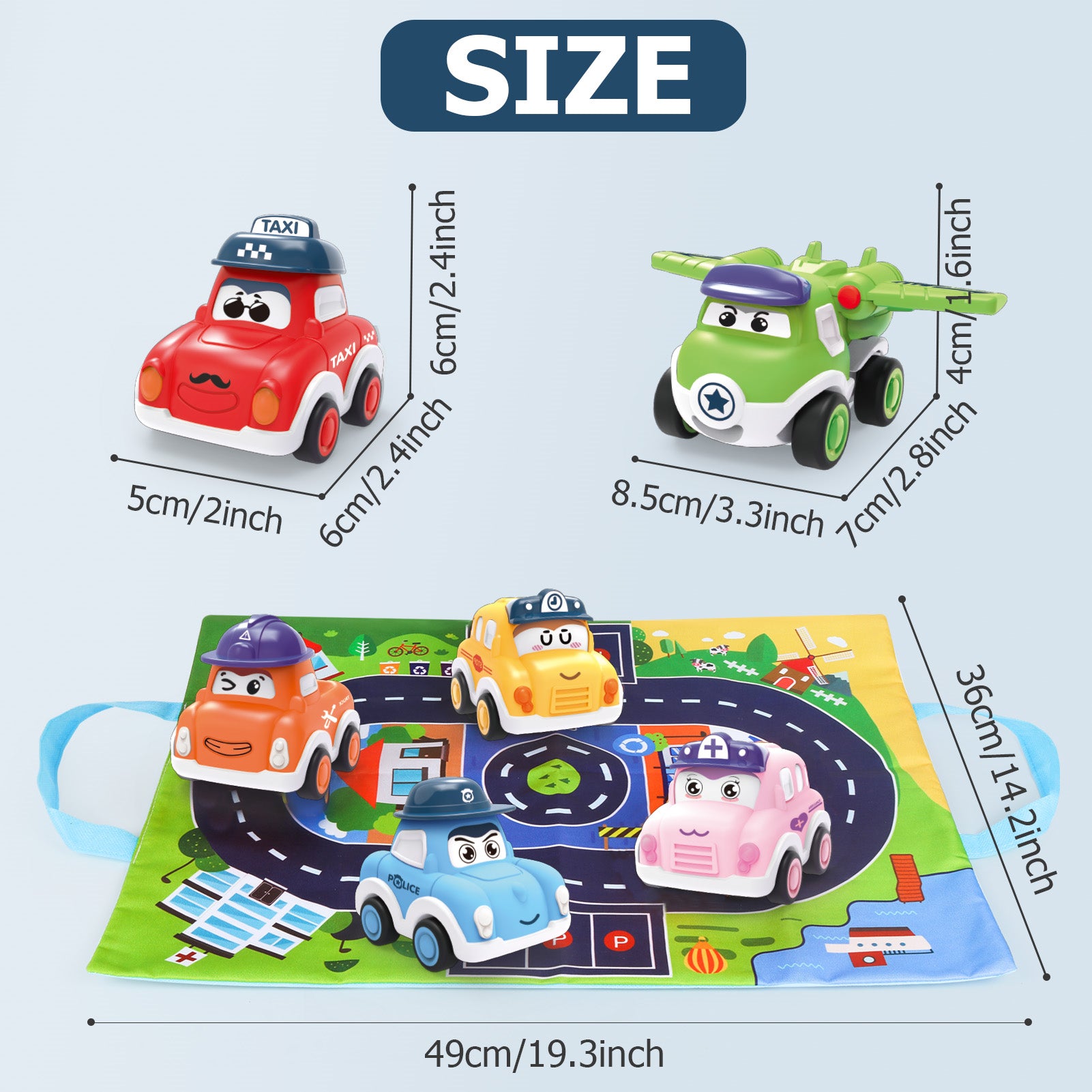 Pull Back Cars for Toddlers 1-3， Vehicles Toy for 1 Year Old Boy，6 Pieces Push and Go Mini Car Set with Playmat Storage Bag，Birthday Present for 1 Year Old Boy