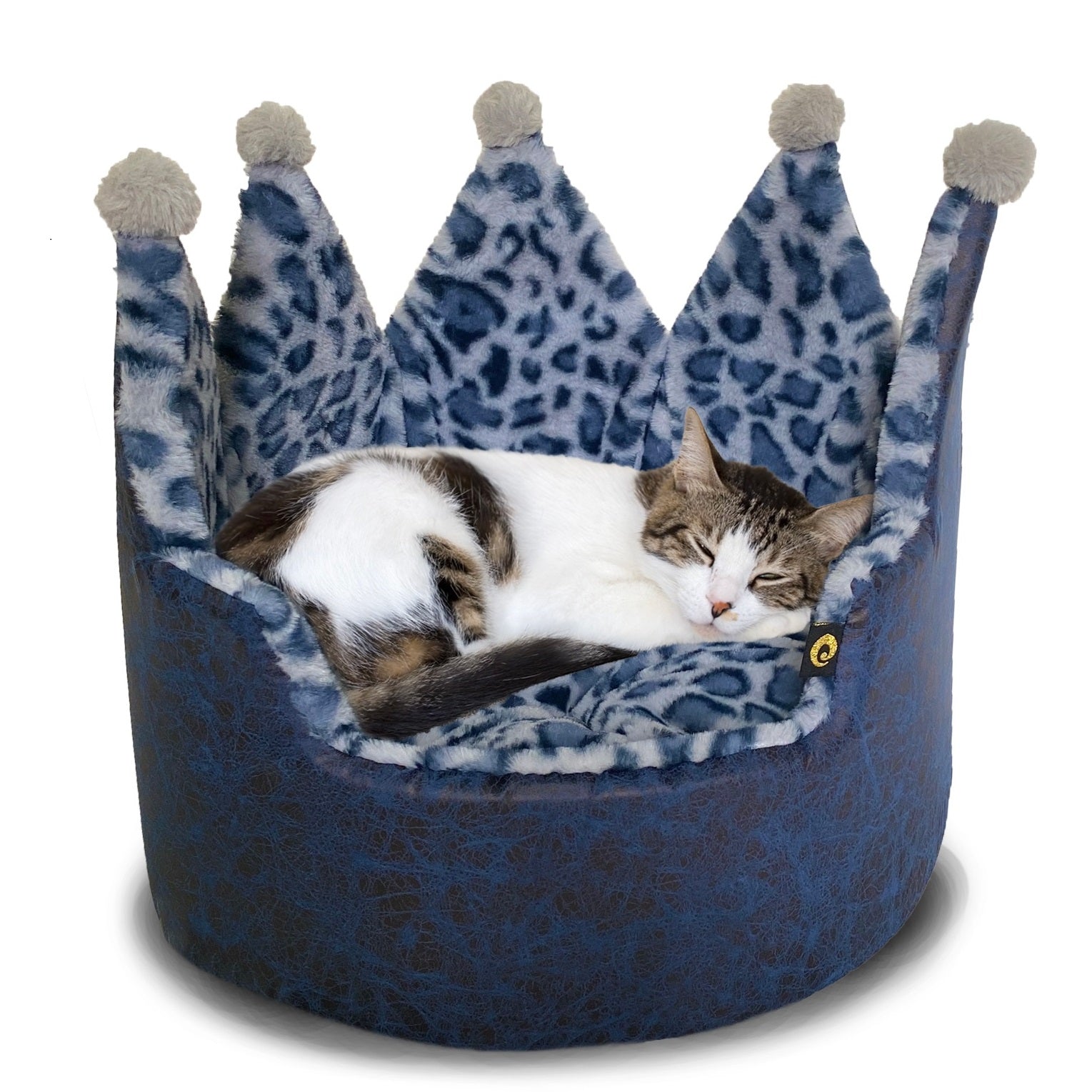 Precious Tails Leopard Print Crown Cat Dog Pet Bed - Small