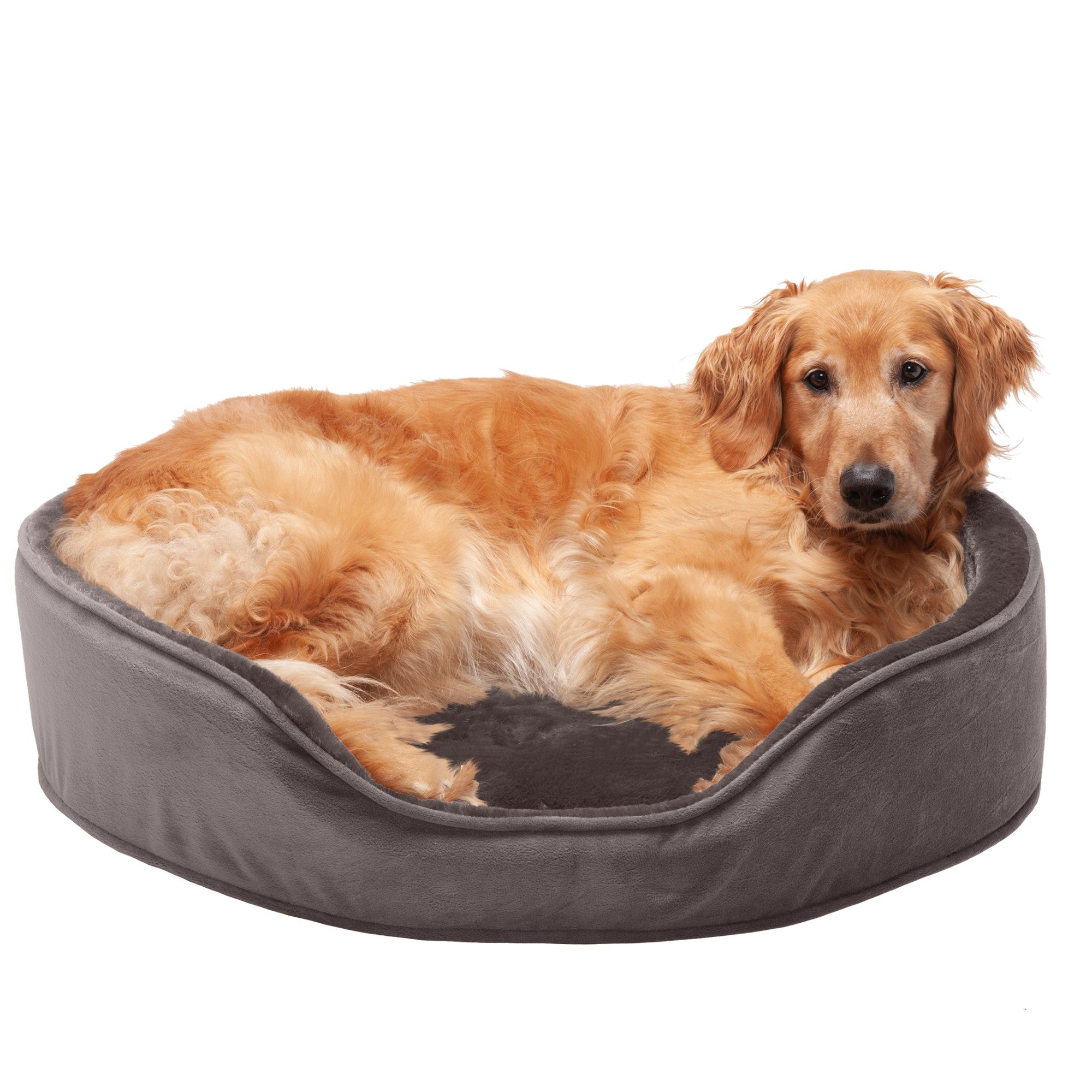 FurHaven | Orthopedic Plush and Velvet Oval Pet Bed for Dogs and Cats， Smoke Gray， Extra Large