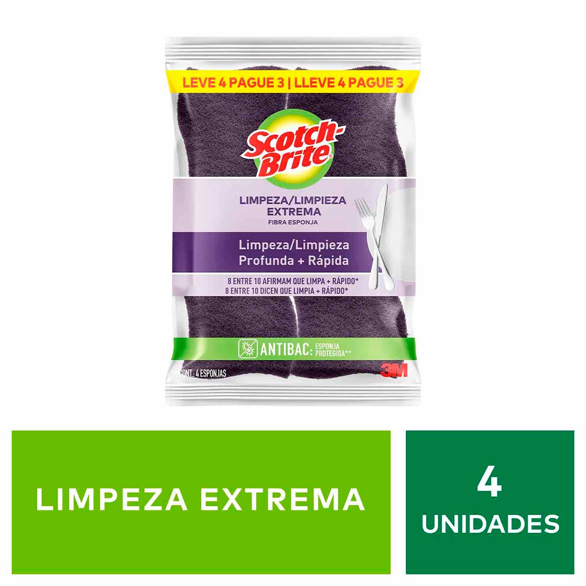 Esponja Limpeza Extrema Scotch Brite Antibac Leve 4 Pague 3 Unidades