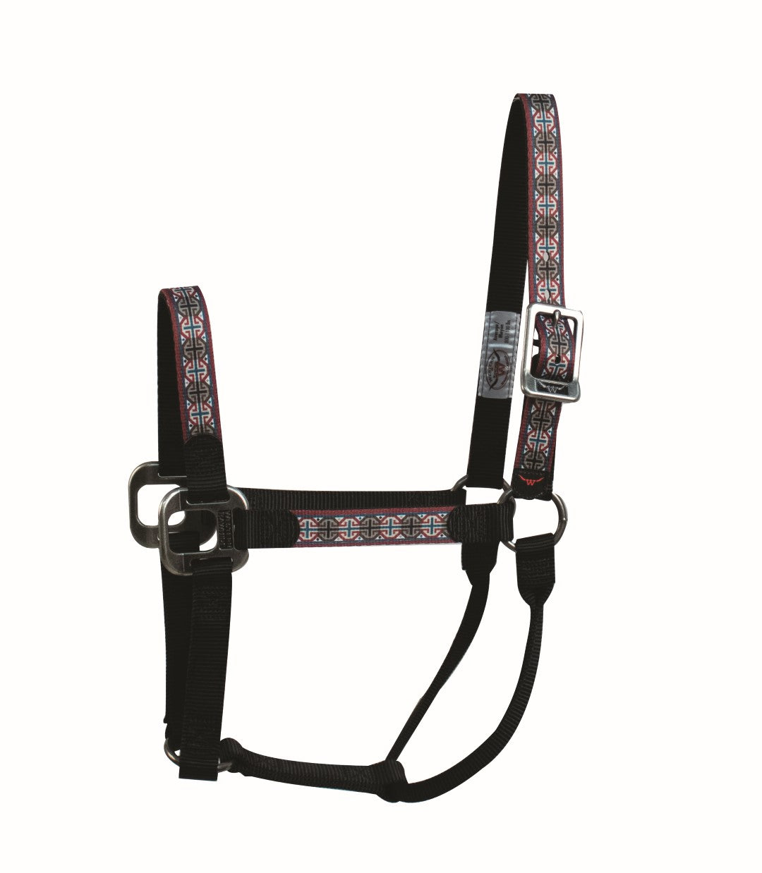 Western Rawhide Signature Pattern Halter - Average Horse - Black with Octagon Pattern - Antique Silver Finish Hardware