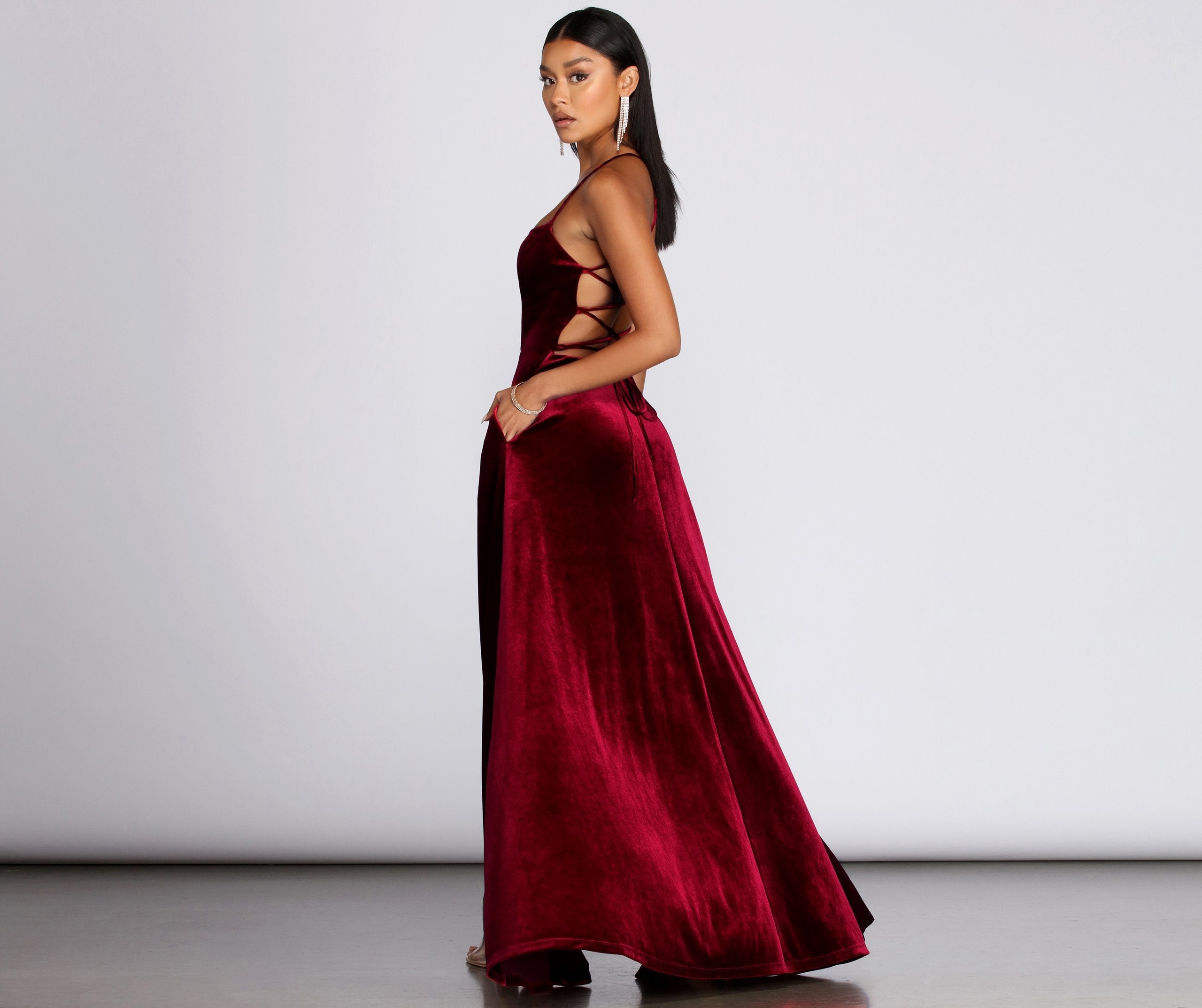 Dakota Velvet Lace Up Evening Gown