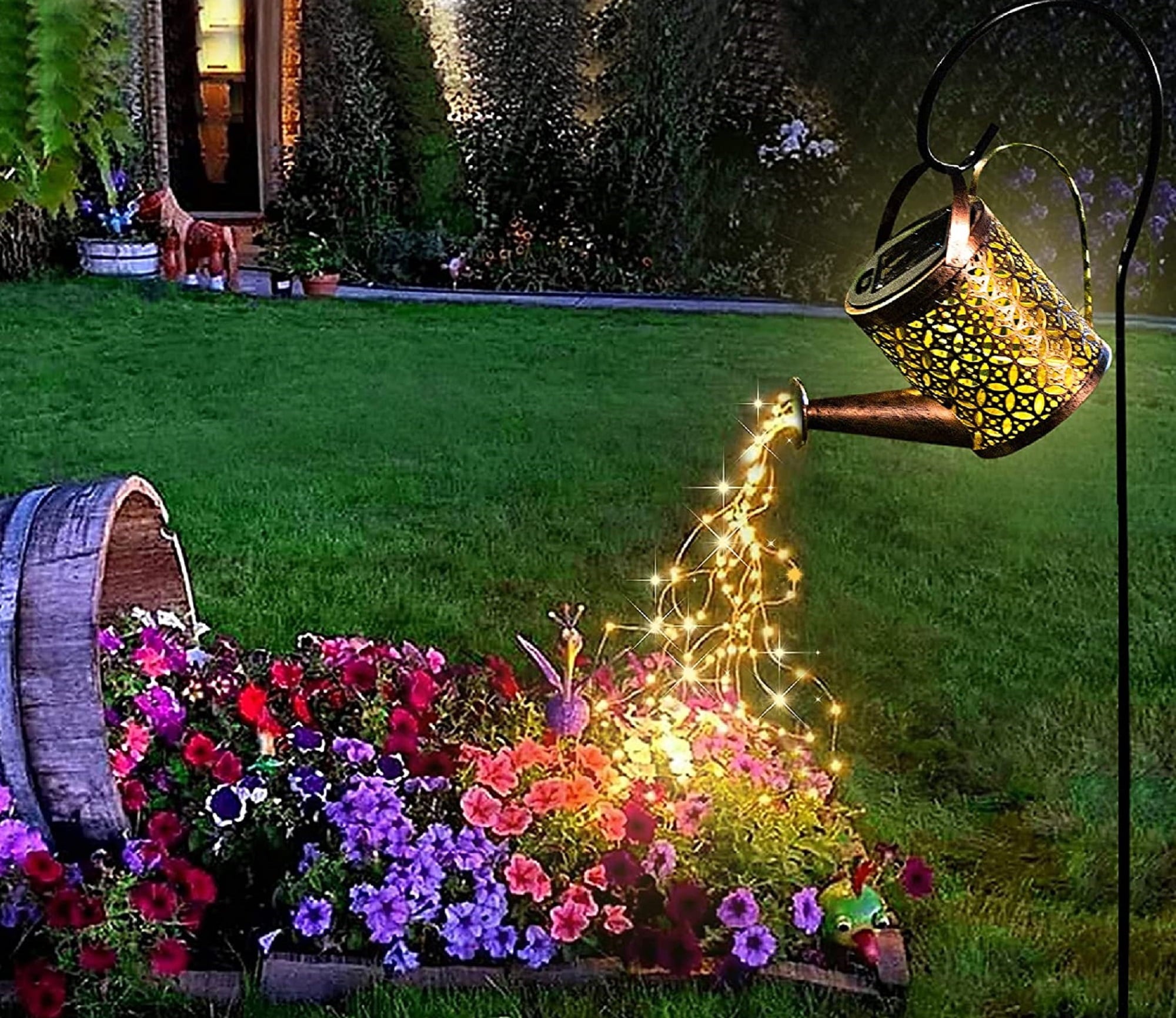 EpicGadget Outdoor Solar Garden Watering Can with Fairy Lights, Outdoor Hanging Lantern for Thanksgiving Christmas Decoration Retro Metal Solar Lights with Hook for Pathway, Landscape, Lawn, Yard