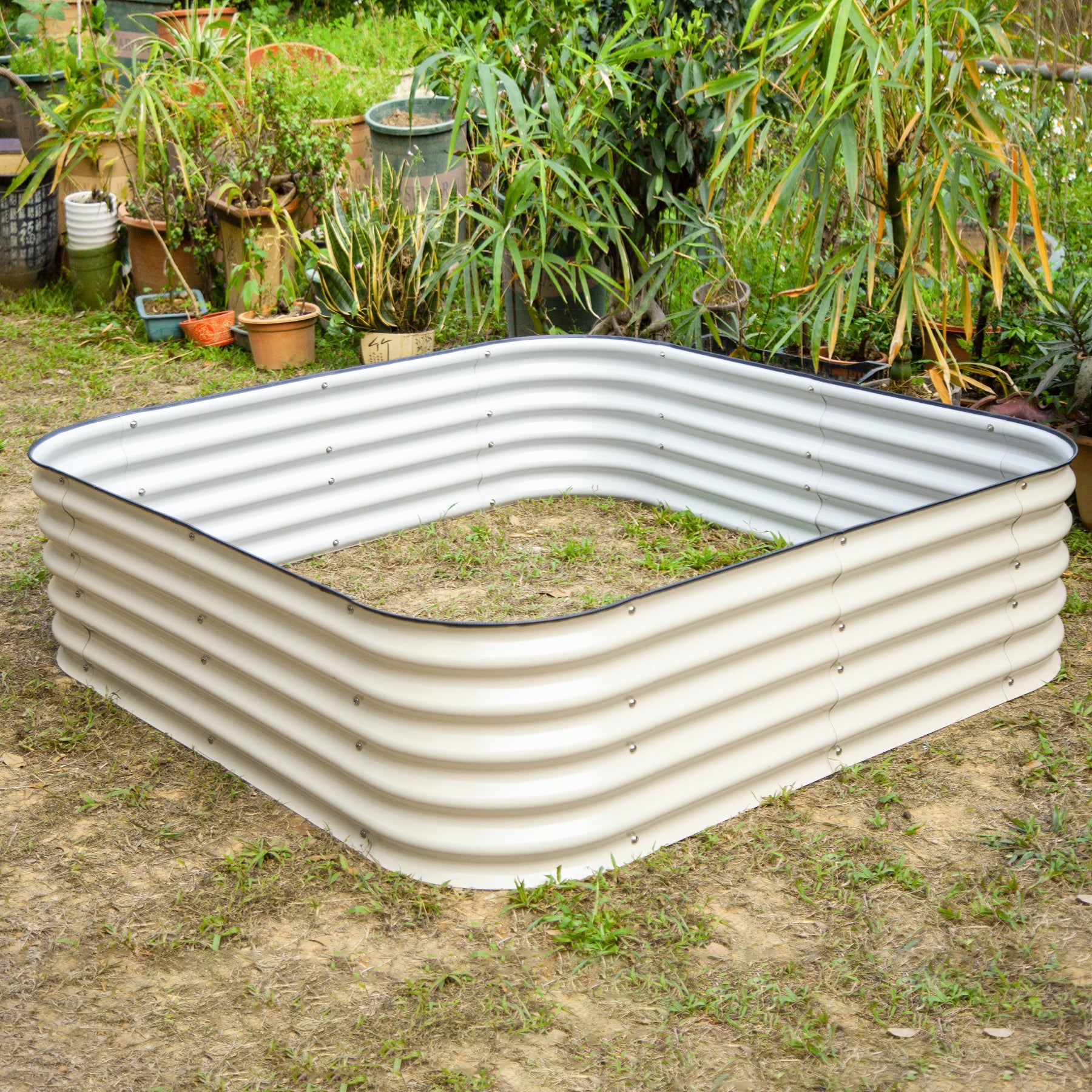 VEGEGA 17" Tall 8'X2' Metal Corrugated Raised Garden Bed Backyard Patio Grow Flowers Planter, White (9in1)