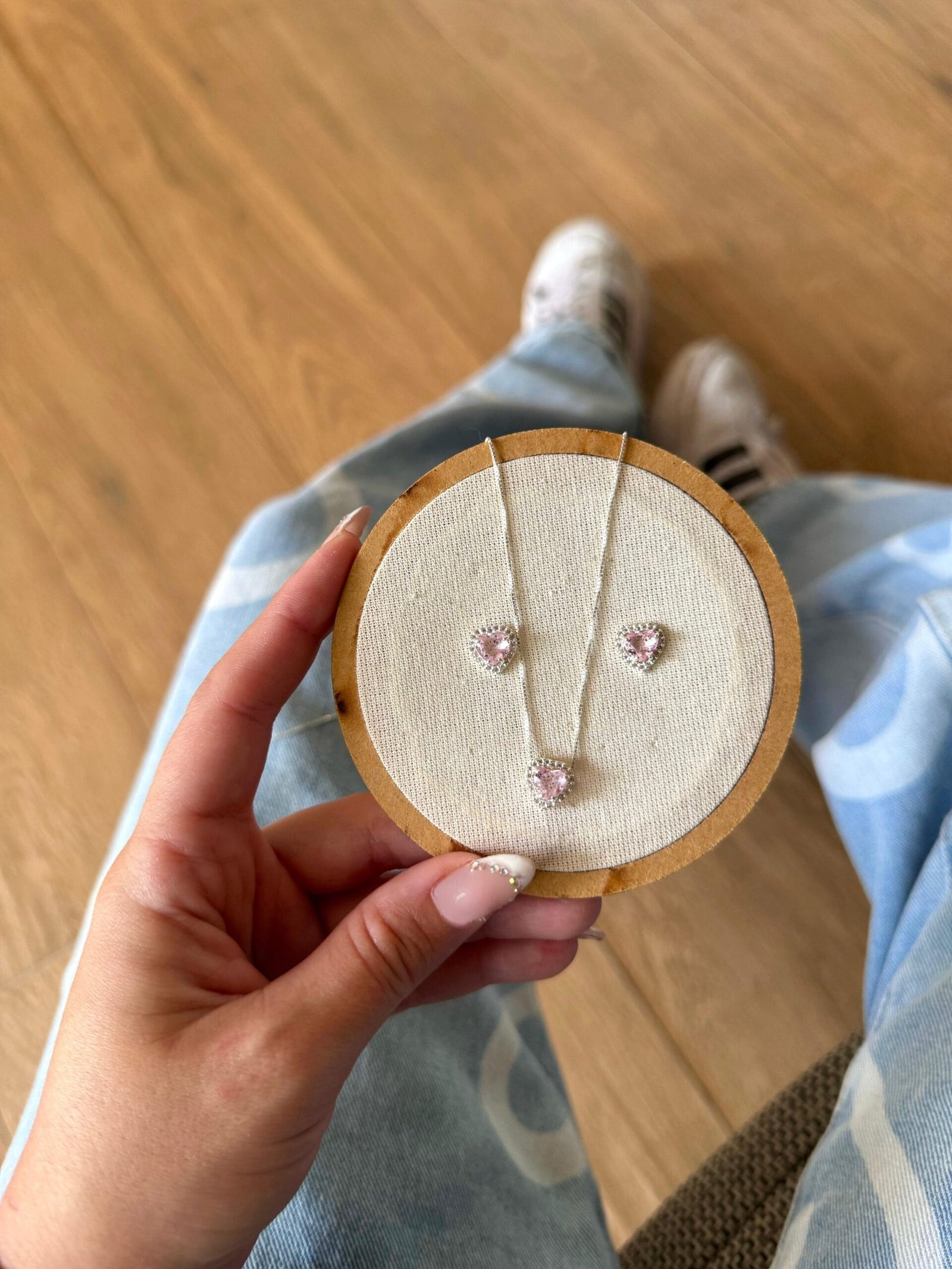 Conjunto De Coração Cravejado (Colar + Brinco)