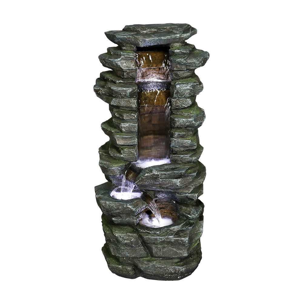 Outdoor Water Fountain with LED Lights Electric Resin Waterfall for Garden Patio Porch