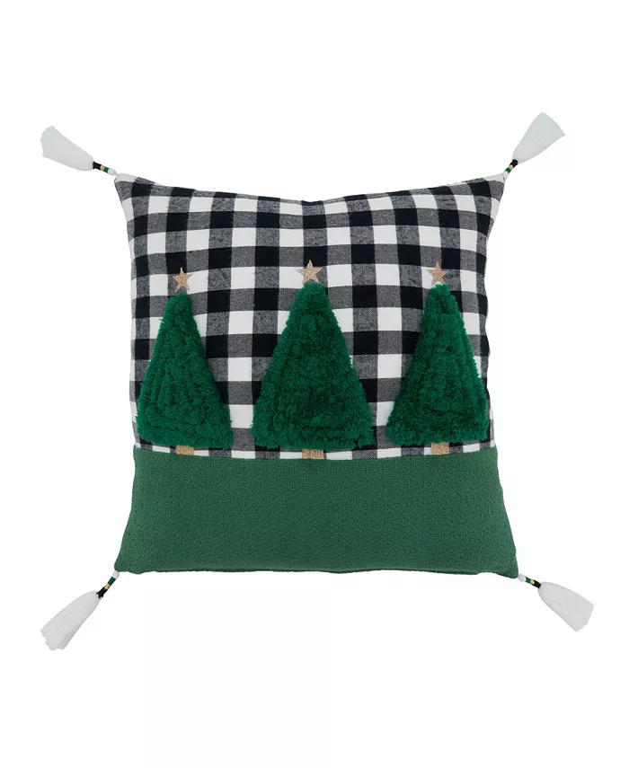 Saro Lifestyle Trees Design Plaid Throw Pillow， 18