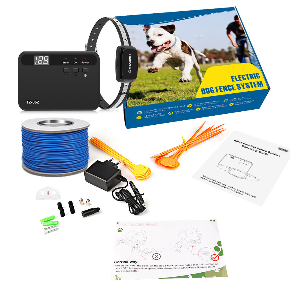 MASBRILL Electric Dog Fence， Underground Electric Dog Fence Rechargeable Dog Fence for Small Medium Large Dogs， 650 Ft Wire with 1 Collars