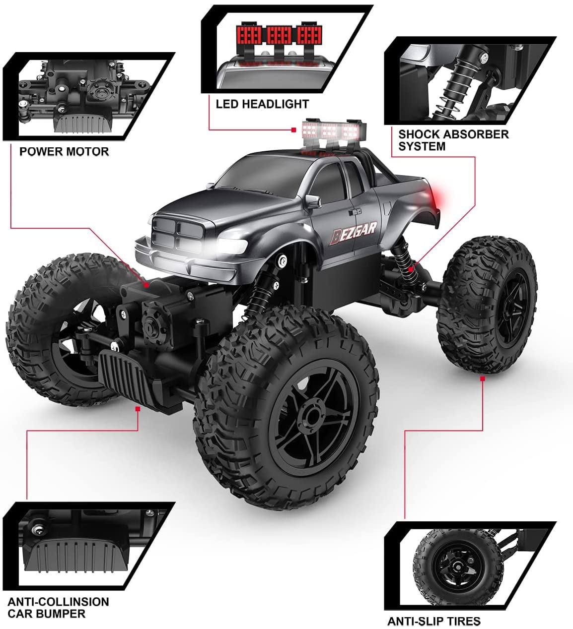 Bezgar 1:14 RC Cars Remote Control Monster Truck， Radio Controlled Truck off-Road Rock Crawler Remote Control Car for Boys Kids Adults