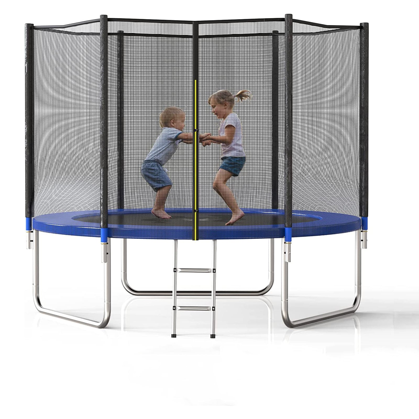 SKONYON 10FT Trampoline for Kids/Adult with Enclosure Net， 661LBS Capacity 3-4 Kids， High Waterproof Mat and Inclined Ladder， Outdooe/Indoor Park Kindergarten