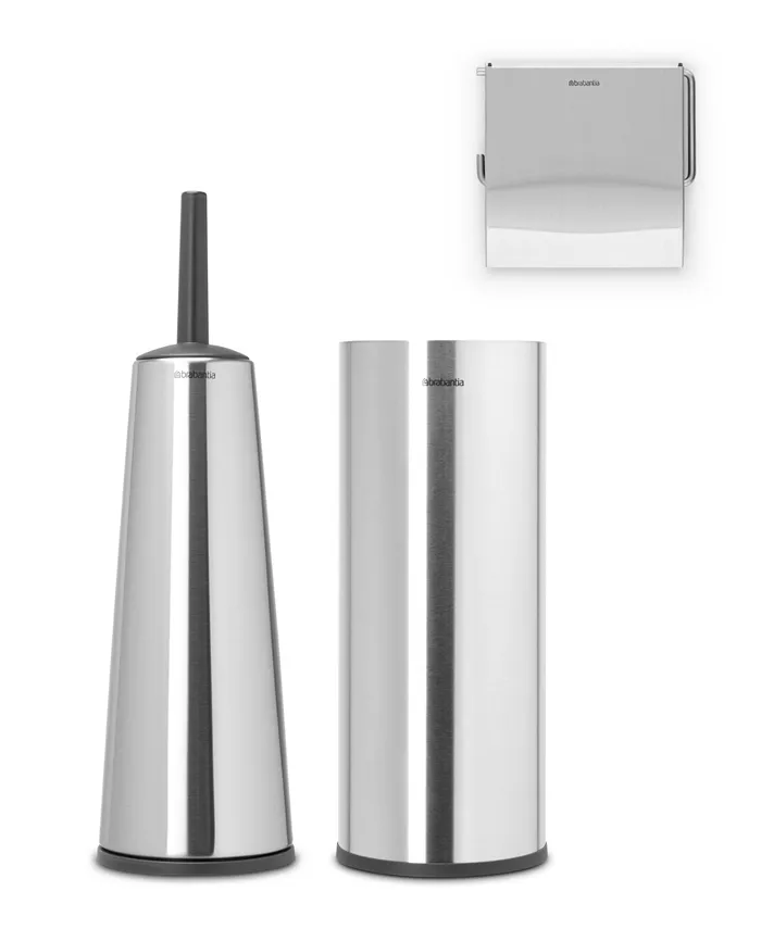 Brabantia Renew Toilet Accessory Set of 3 - Toilet Brush and Holder， Toilet Paper Roll Dispenser and Toilet Paper Roll Holder