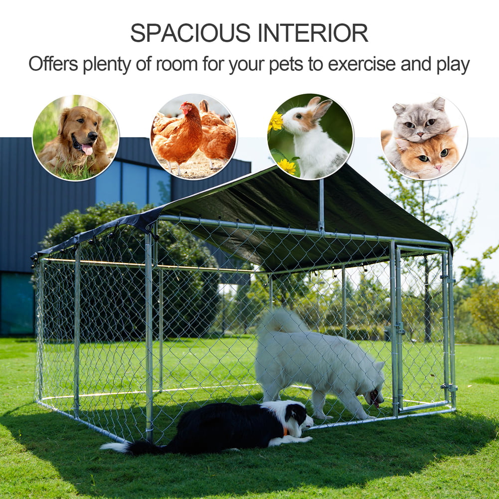 Petony Outdoor Dog Kennel Dog Cage Dog Playpen Dog Fence Chicken Coop Hen House Heavy Duty Pet Playpen with Large Galvanized Chain Link with UV and Water Resistant Black Proof Cover