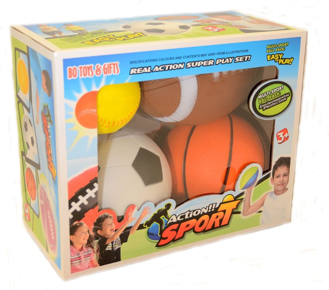 Set of 4 Sports Balls for Kids (Soccer Ball， Basketball， Football， Tennis Ball) By